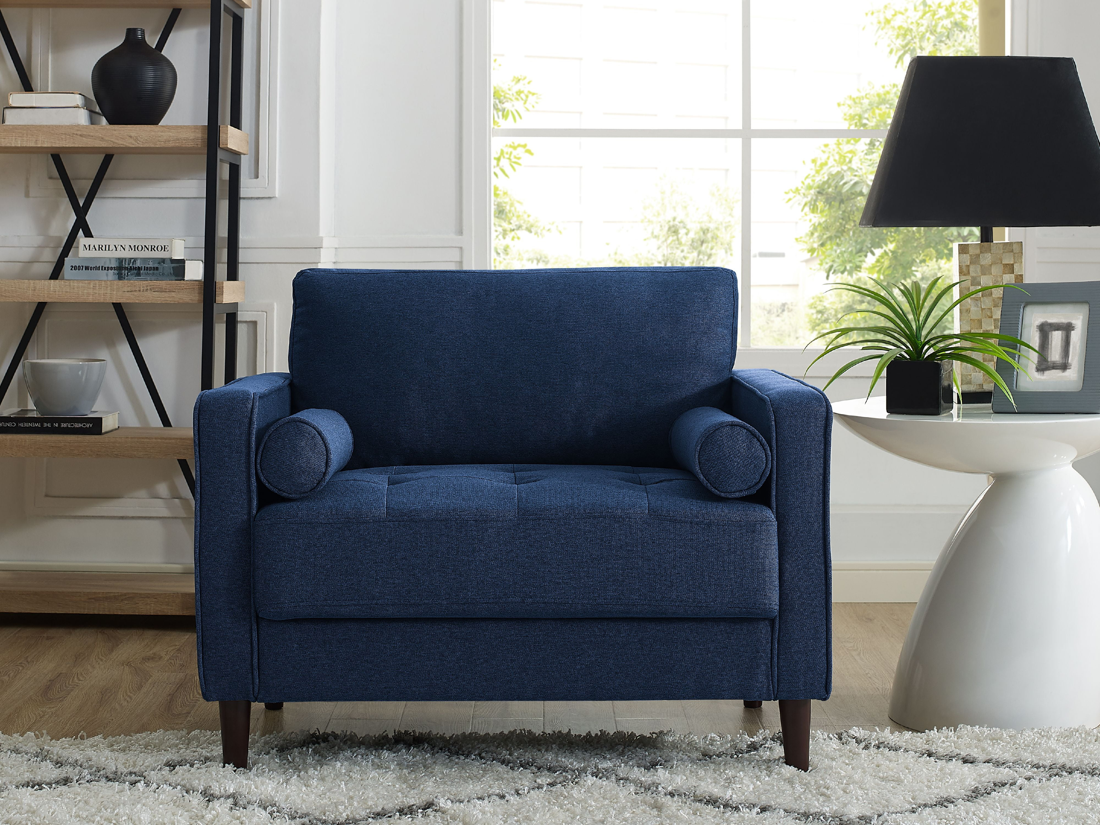 LifeStyle Solutions Jareth King Chair in Navy Blue Fabric Upholstery