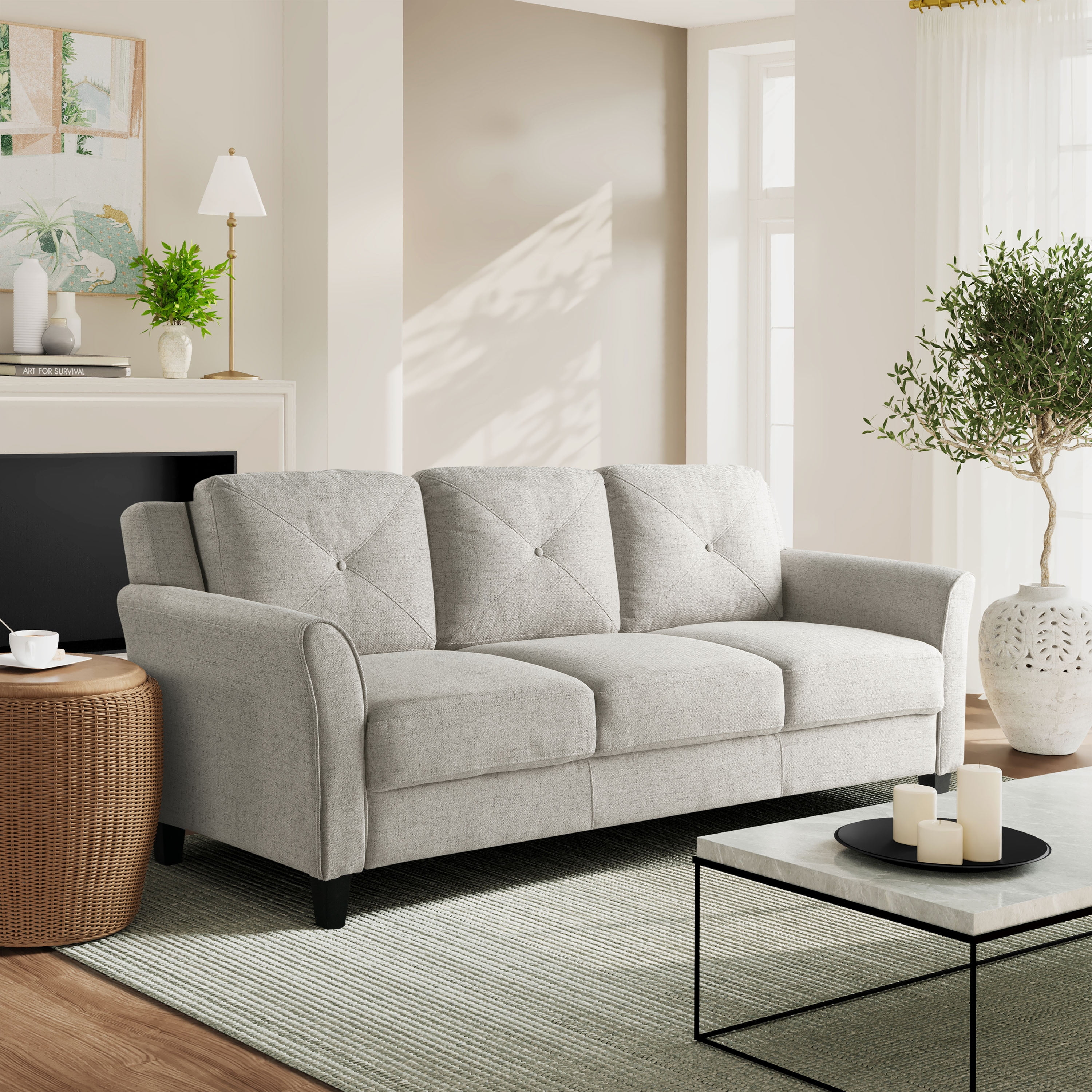 Lifestyle Solutions Taryn Traditional Sofa with Curved Arms, Beige Fabric Upholstery