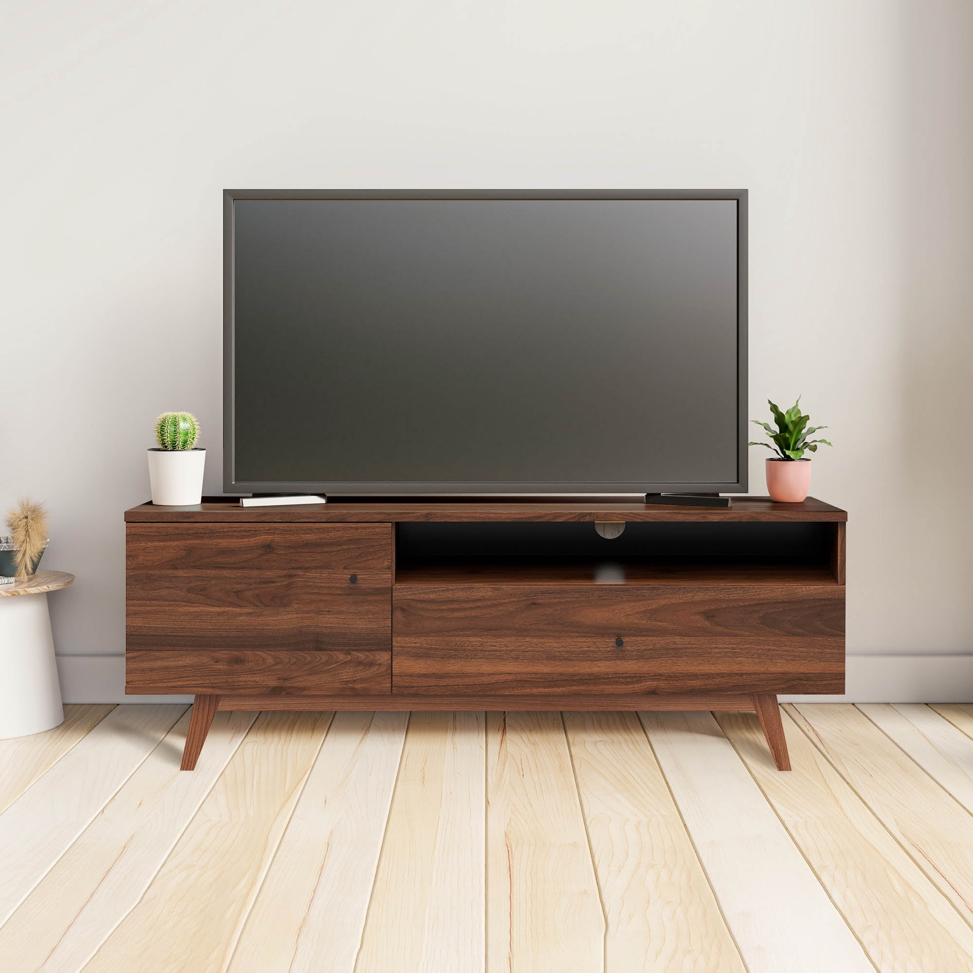Lifestyle Solutions Westley Mid-Century TV Stand for TVs up to 55" Maximum, Walnut Brown Finish Wood