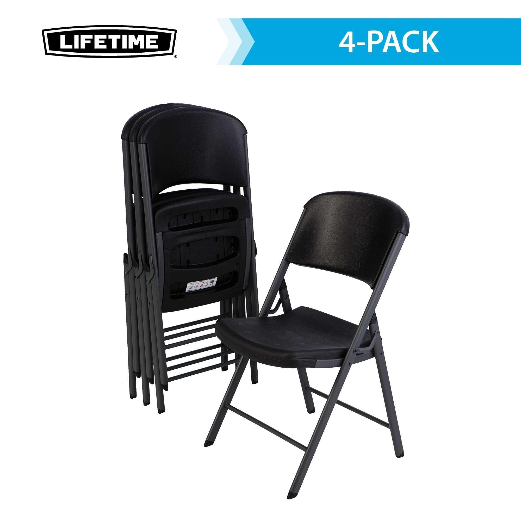 Lifetime Folding Chair, Indoor/Outdoor Commercial, Adult, Black, 4 Pack (80187)