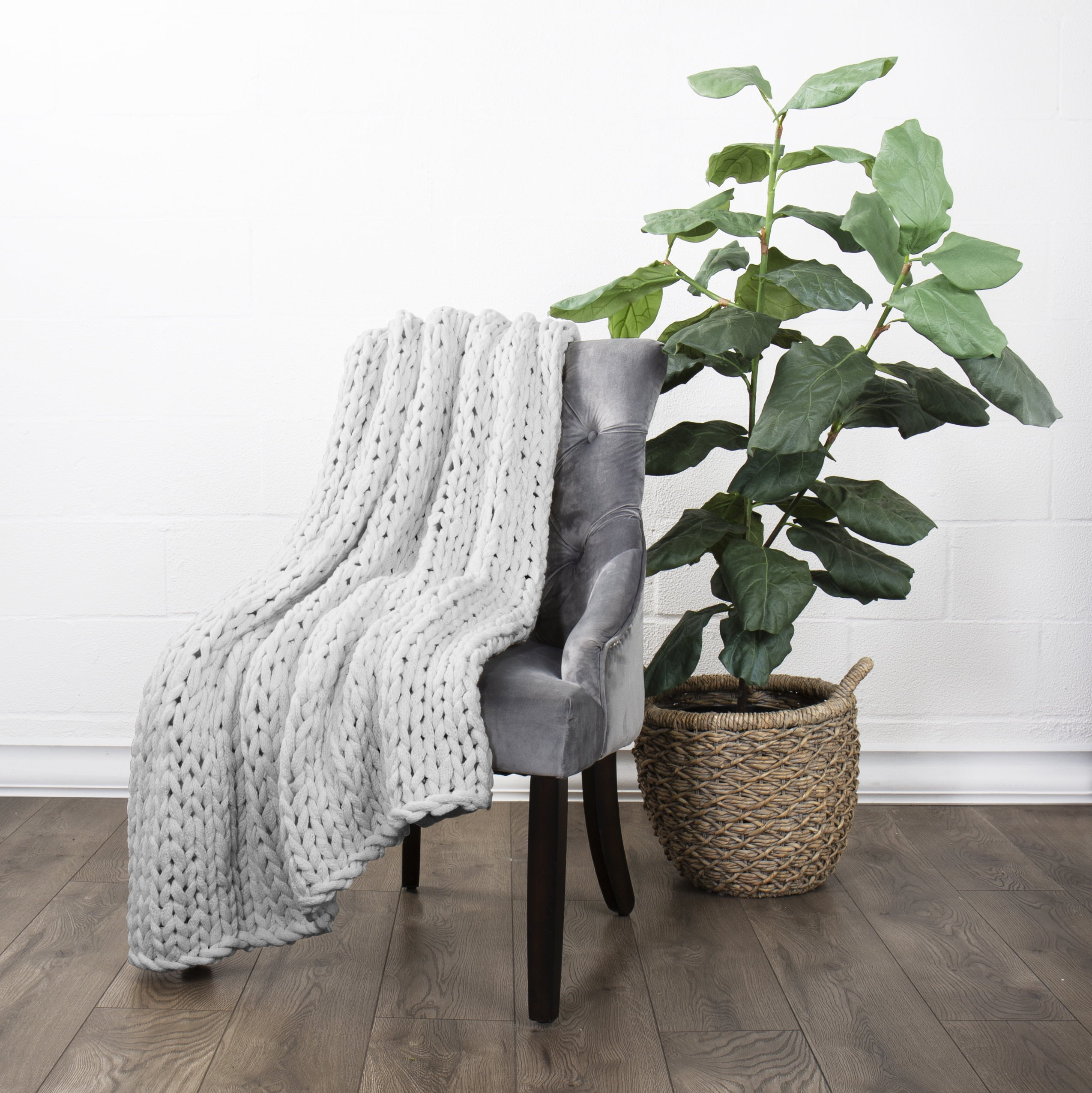 Comfort Canopy - Throw Blanket, Light Gray Chunky Soft Acrylic Hand-Knit