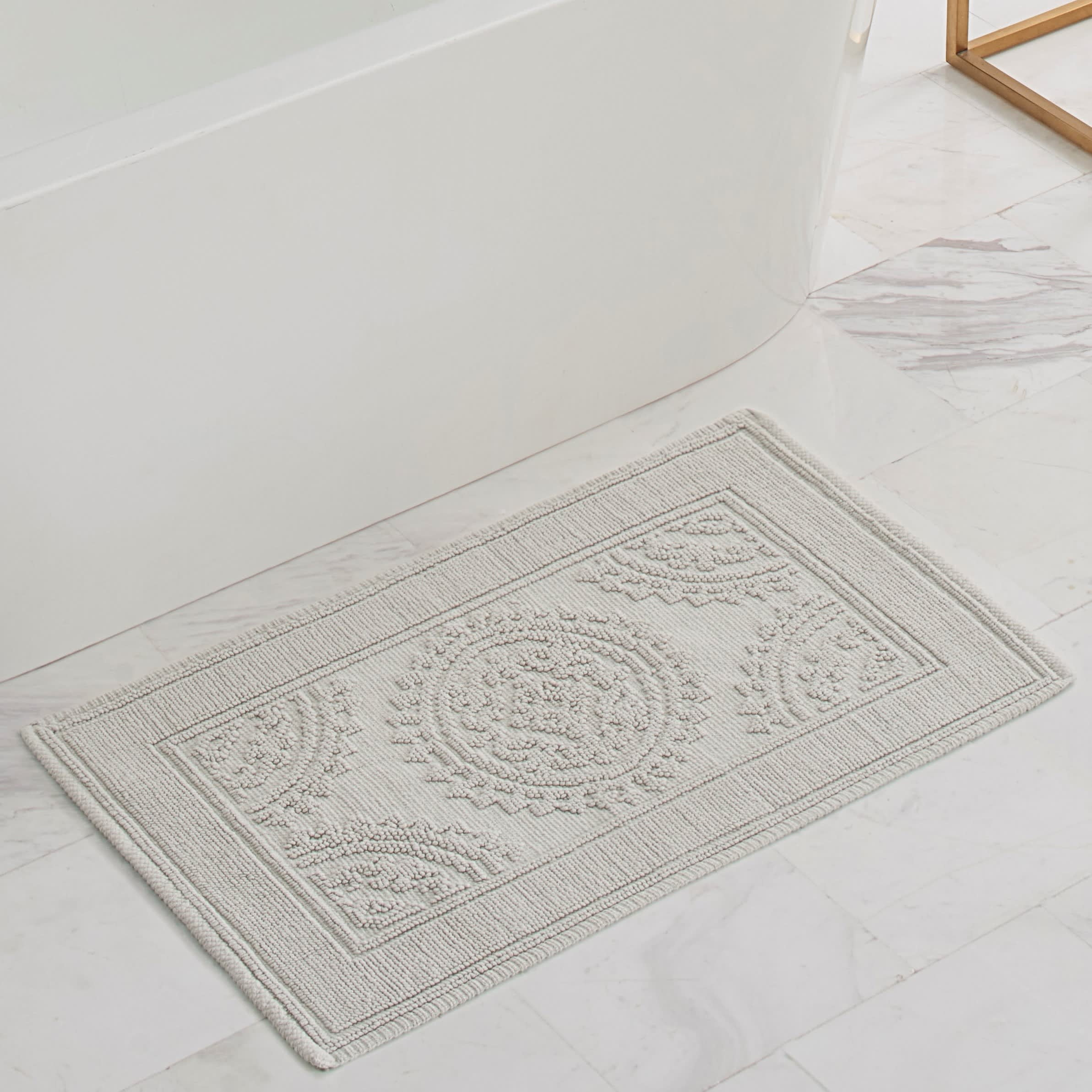 Light Grey, Medallion, 21x34 in Bath Rug, Jean Pierre