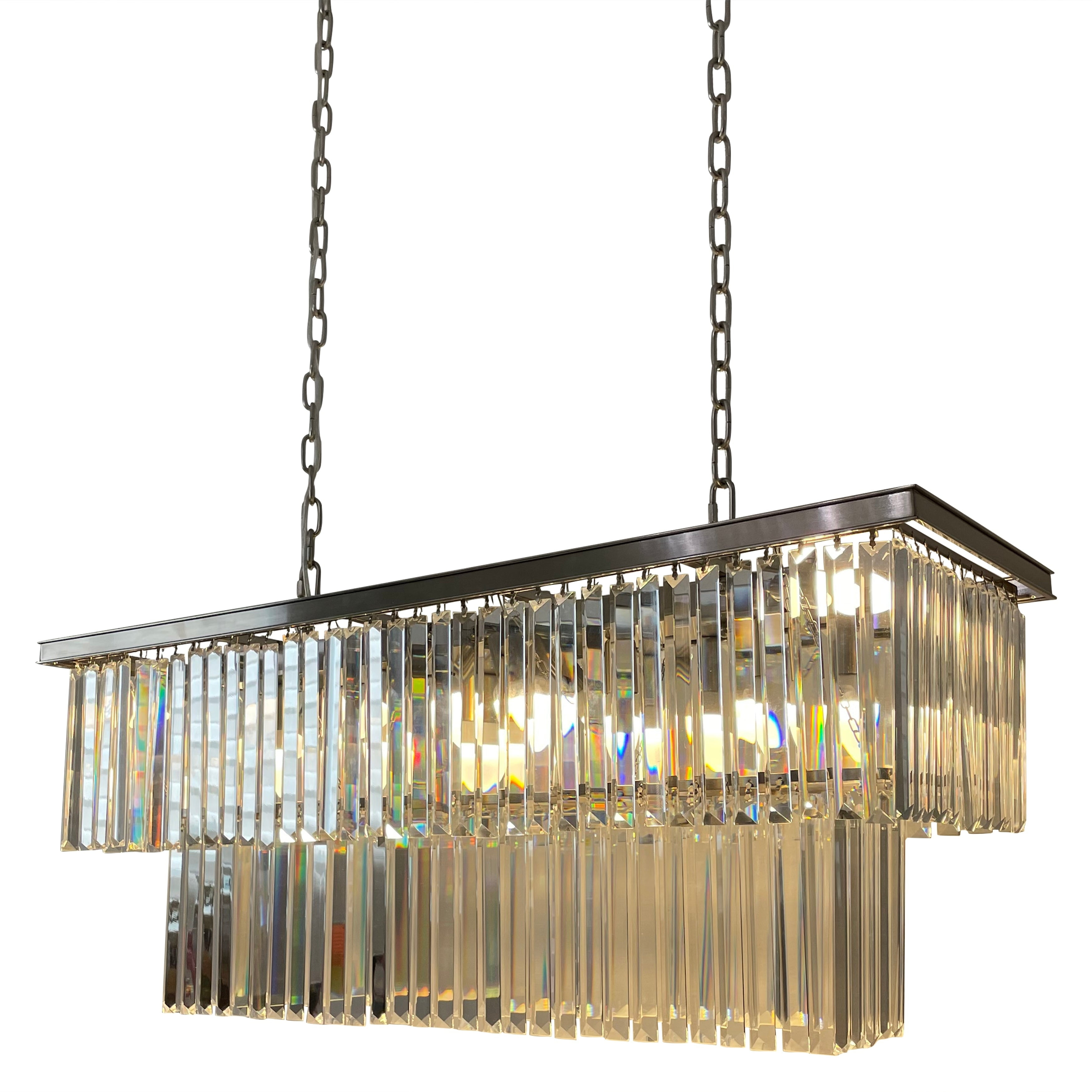 LightUpMyHome D'Angelo 40 Inch Clear Glass Crystal Prism Chandelier - N/A Brushed Nickel 13 Brushed Adjustable Nickel