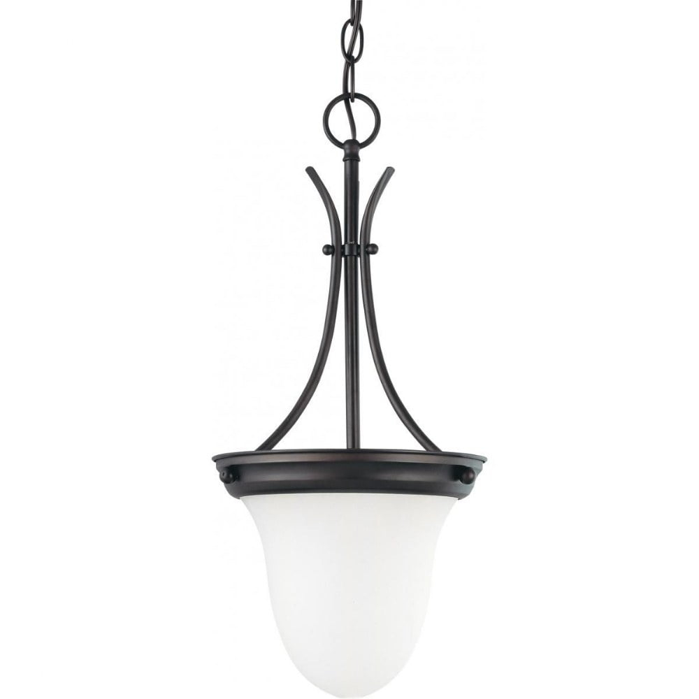Lighting 63174 - 1 Light (Medium Screw Base) 9.75" Mahogany Bronze Finish with Frosted White Glass Pendant Light Fixture (60-3174)
