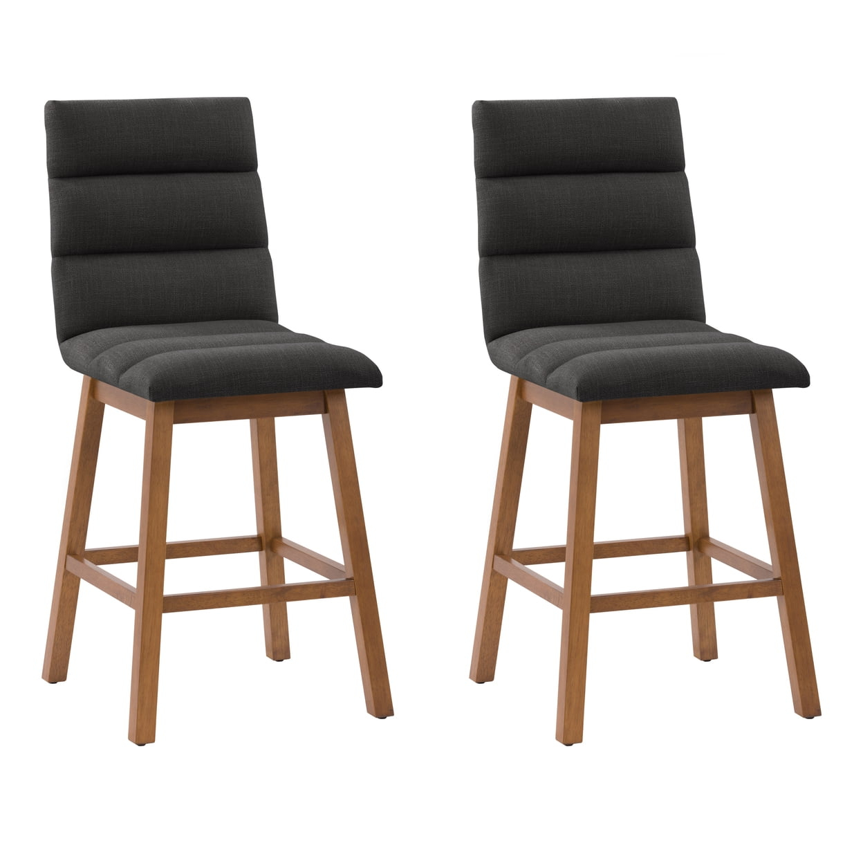 Lilibet Dark Gray Channel Tufted Fabric Counter Height Barstools - Set of 2