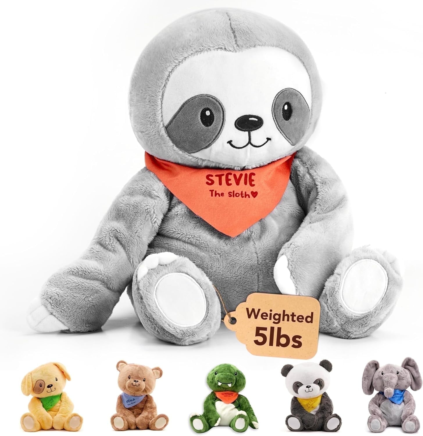 Lilly's Love 5lb Weighted Stuffed Animal for Anxiety Relief, Stevie the Sloth, Portable Sensory Plush Companion