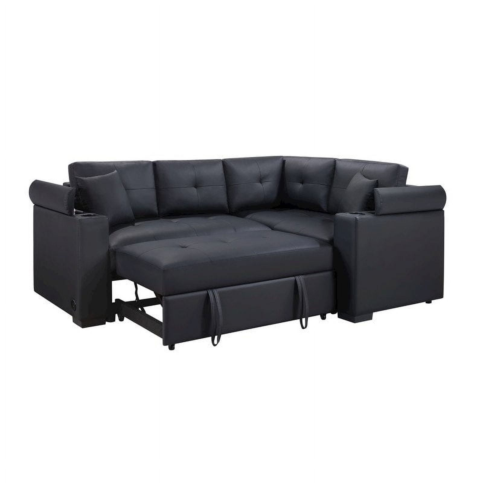 Lilola Home 84.5"W Black PVC Fabric Sleeper Sectional