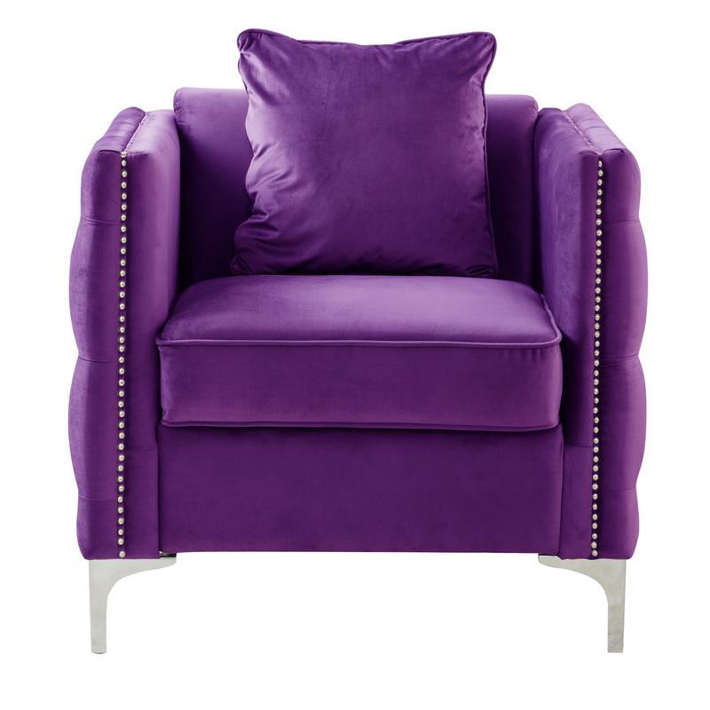 Lilola Home Bayberry Purple Velvet Chair with 1 Pillow