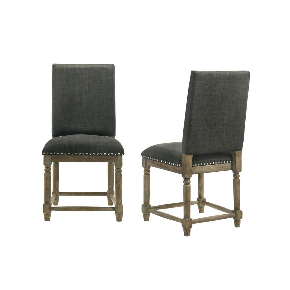 Everton Set of 2 Gray Fabric Dining Chair with Nailhead Trim