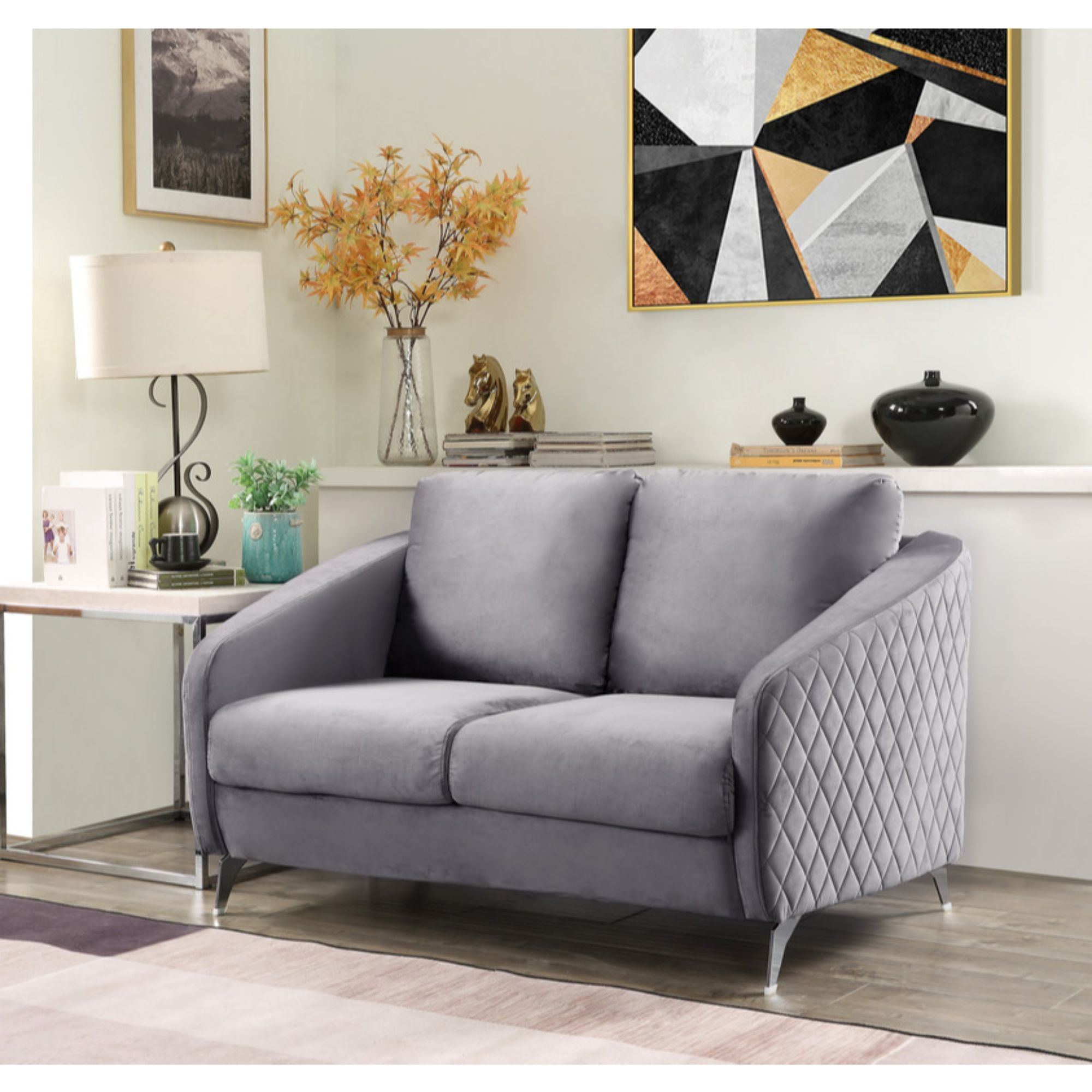 Lilola Home Sofia Gray Velvet Modern Chic Loveseat Couch