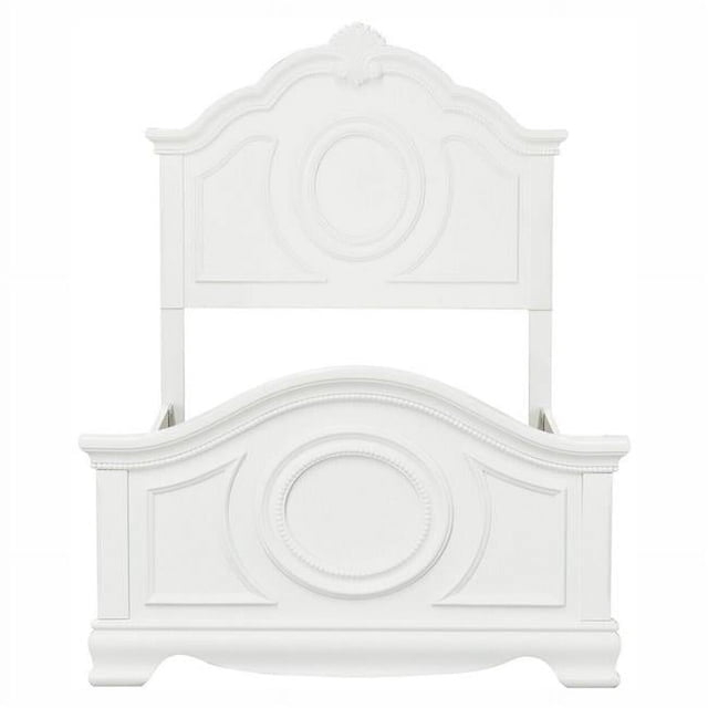 Lilya Traditional Bead Molding & Shell Motif Bed, Crisp White - Full Size