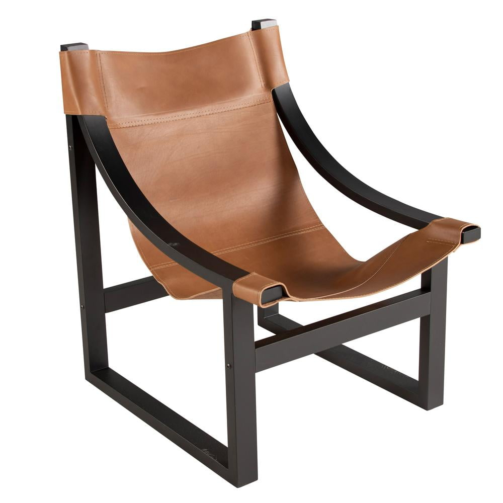 Lima Natural Top Grain Leather Sling Chair with Black Solid Wood Frame