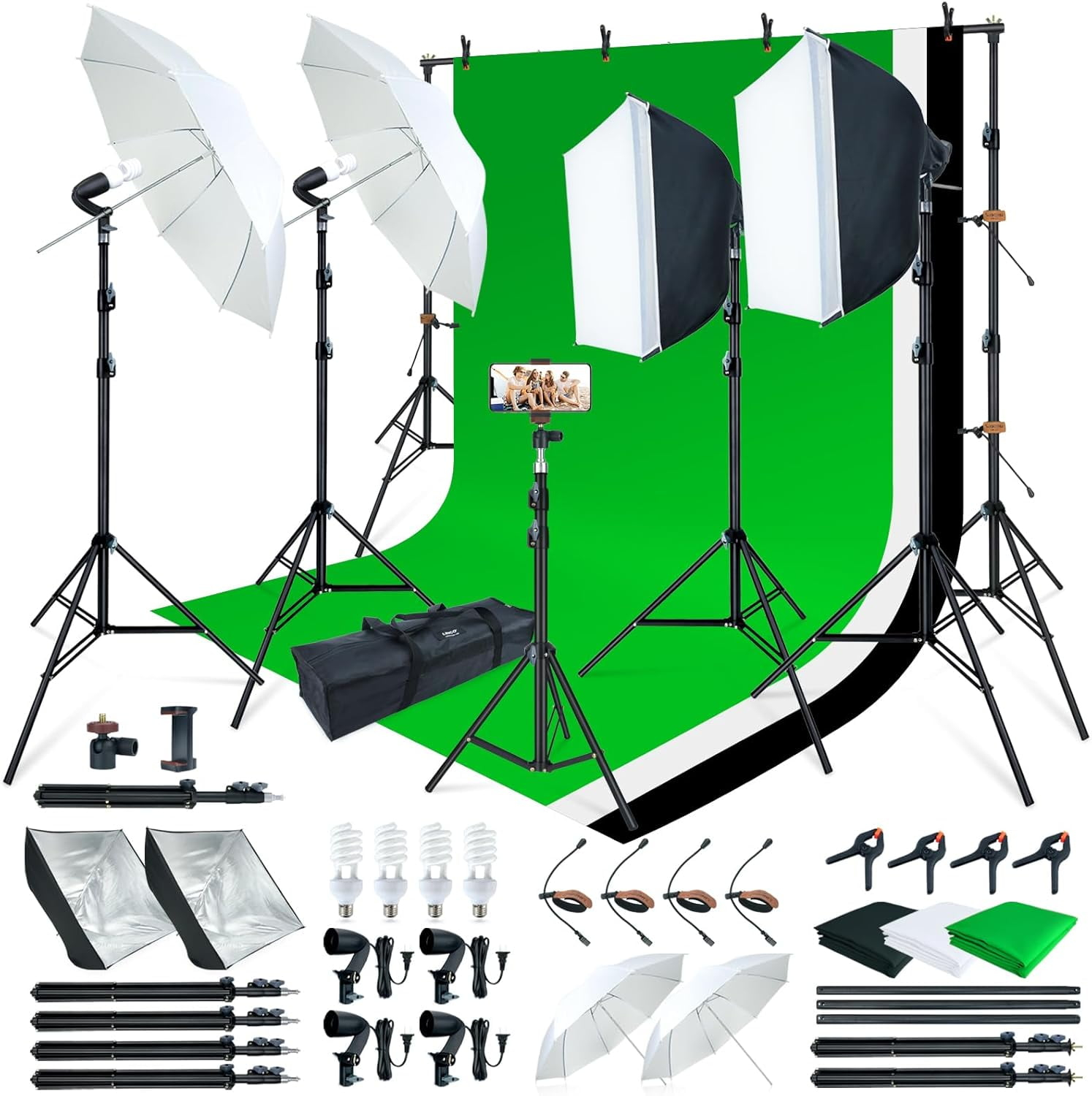 LINCO Photography Lighting Kit, Softbox Light Kit with 6.7ft x 6.7ft Photography Backdrop Stand for Product Photography