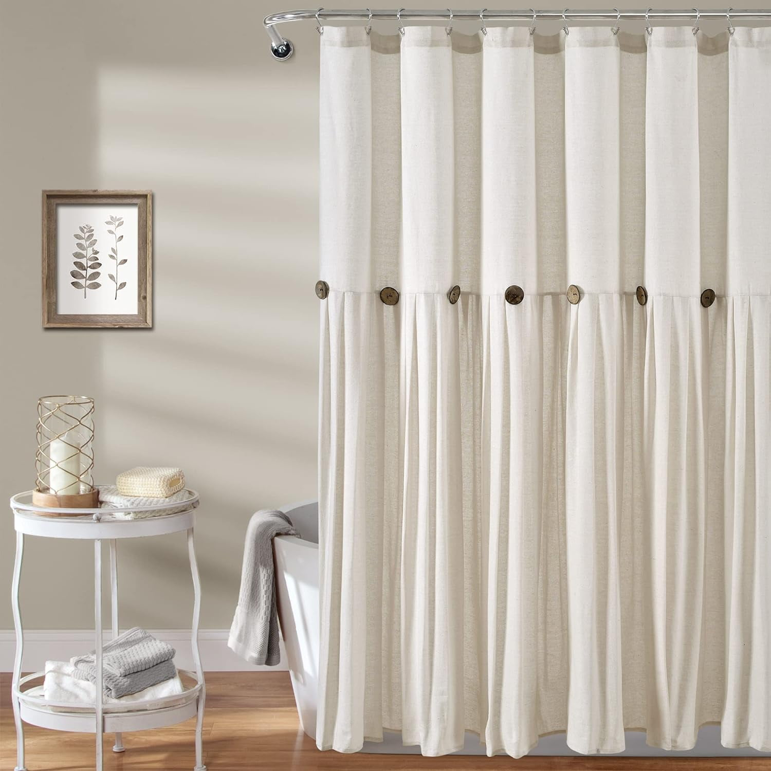 Linen Button Shower Curtain Off White Single 72X72