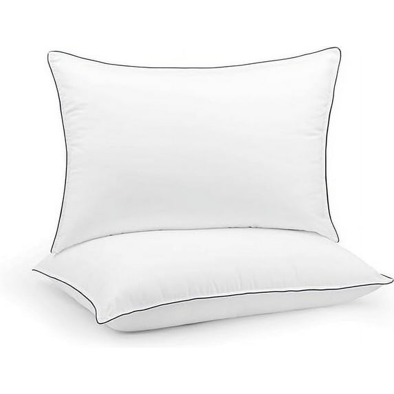 Linen Home Down Alternative Pillows with Grey Piping, Queen Size Pillows Set of 2, Bed Pillows for Side and Back Sleepers, Cooling Pillows for Sleeping, Ideal for Pillowcases Size - 20 X 30 inches