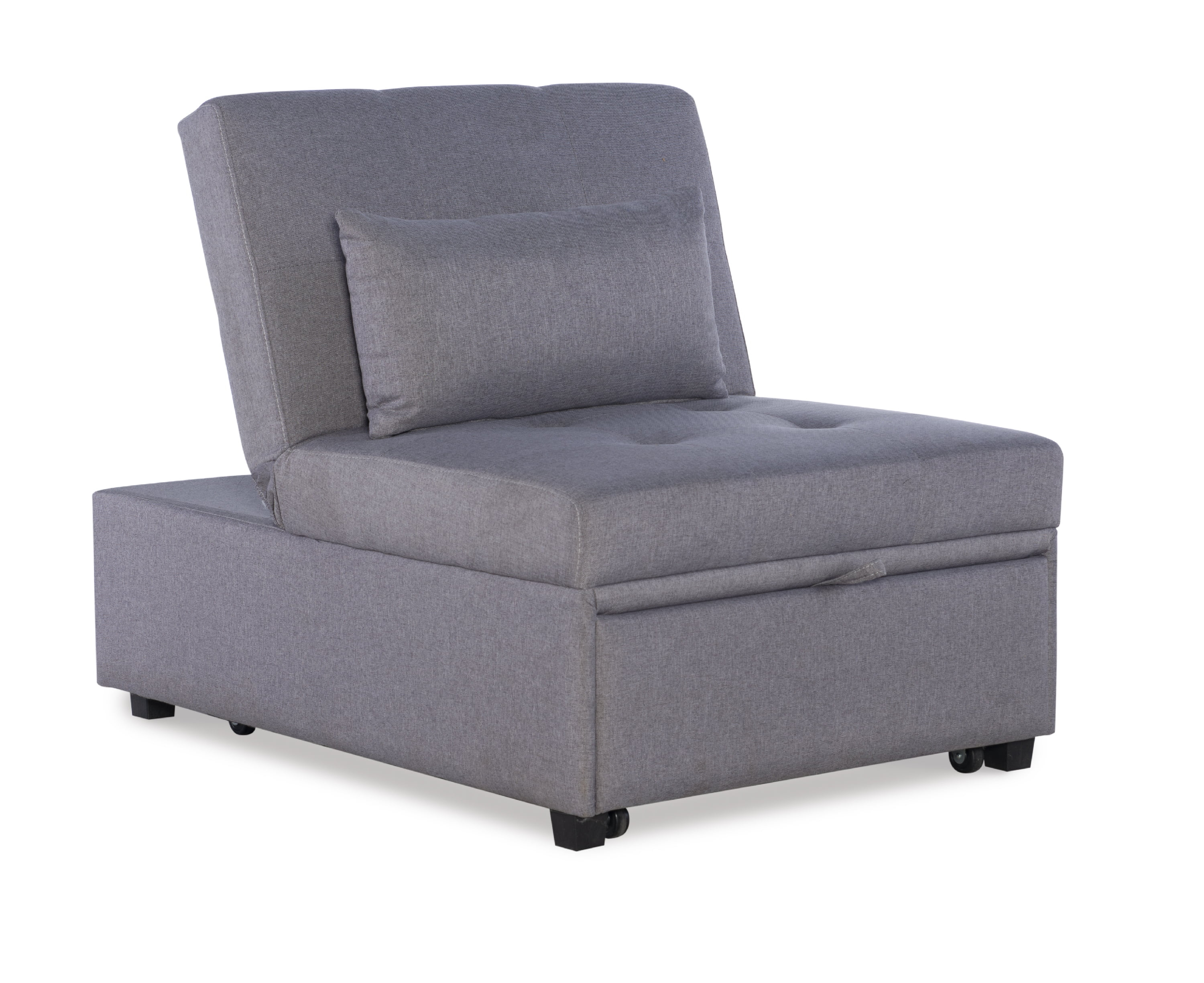 Linon Boone Upholstered Tufted Convertible Chair to Sofa Bed with Pillow in Gray