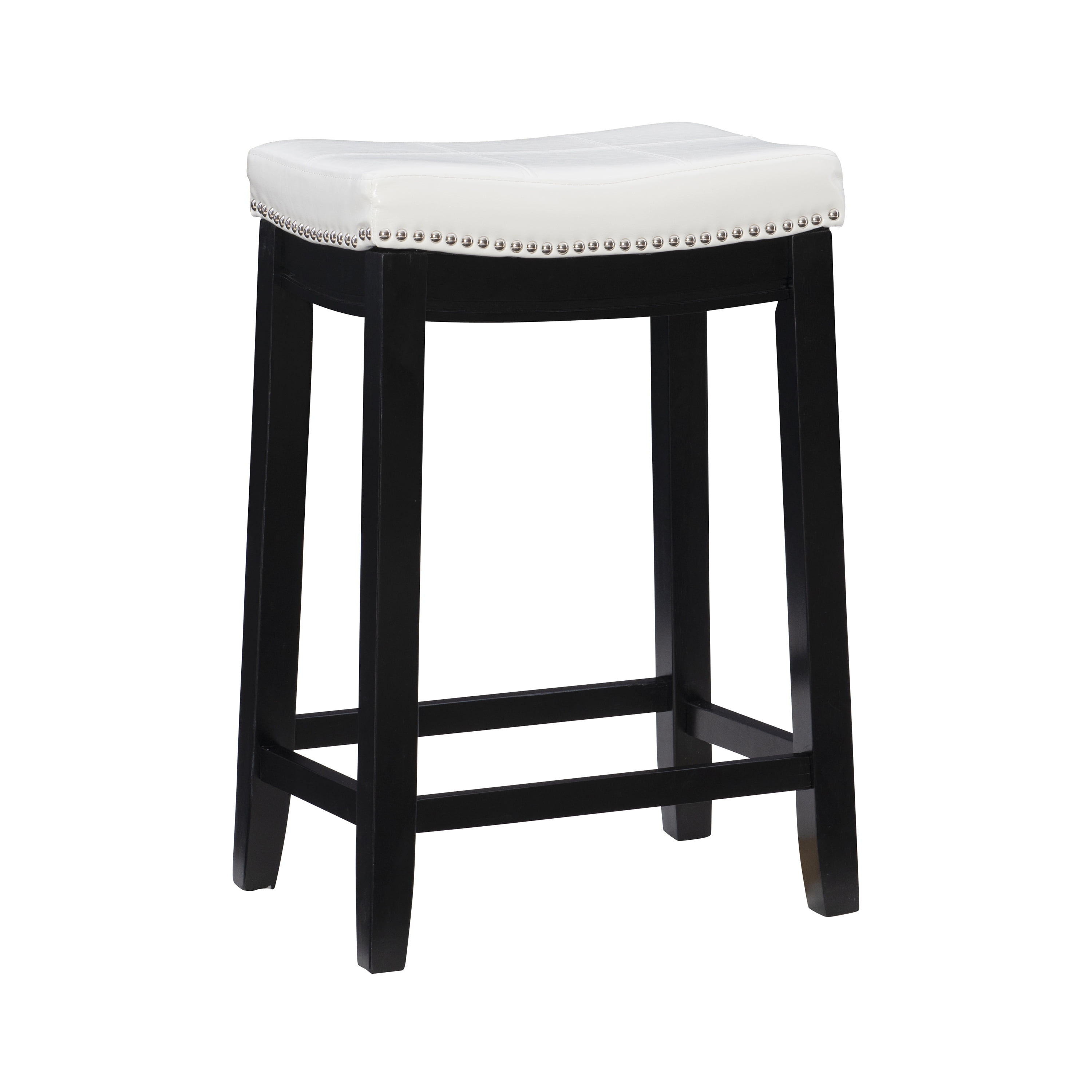 Linon Claridge Backless Counter Stool White Faux Leather Wood Frame in Black
