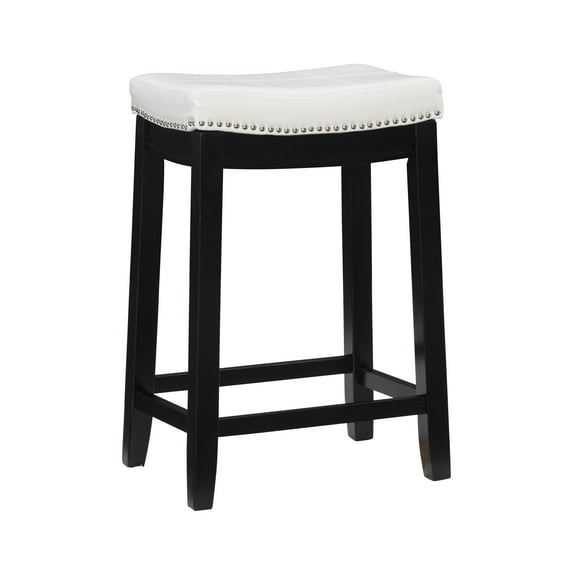 Linon Claridge Backless Counter Stool White Faux Leather Wood Frame in Black