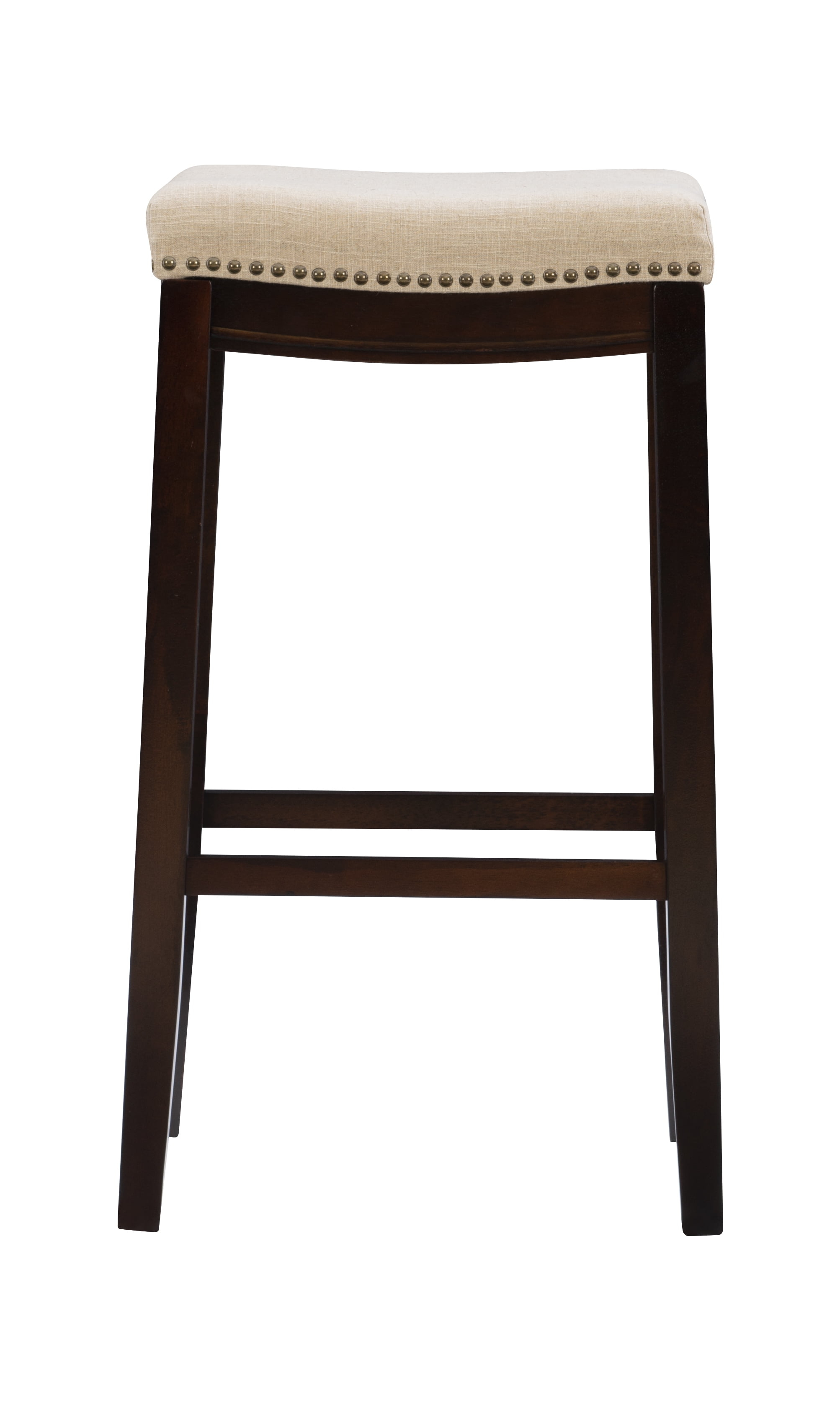 Linon Claridge Backless Wood Counter Stool, 26" Seat Height, Dark Walnut Finish with Beige Linen Fabric
