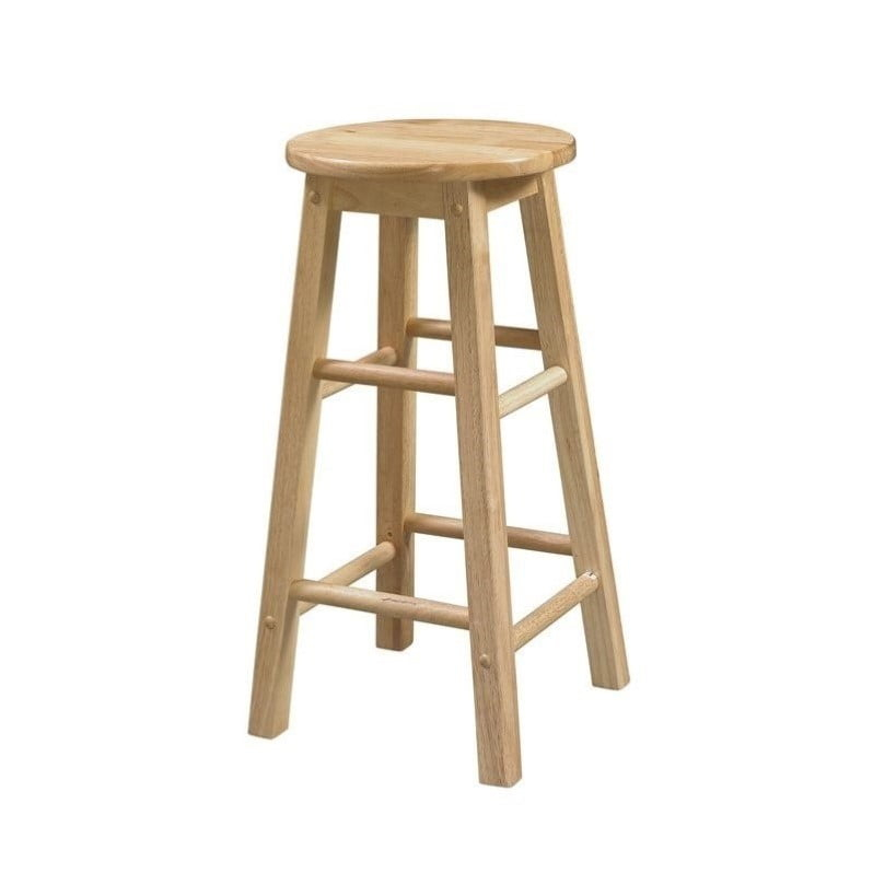 Linon Sims Classic 24" Backless Round Counter Stool in Natural Brown Rubberwood