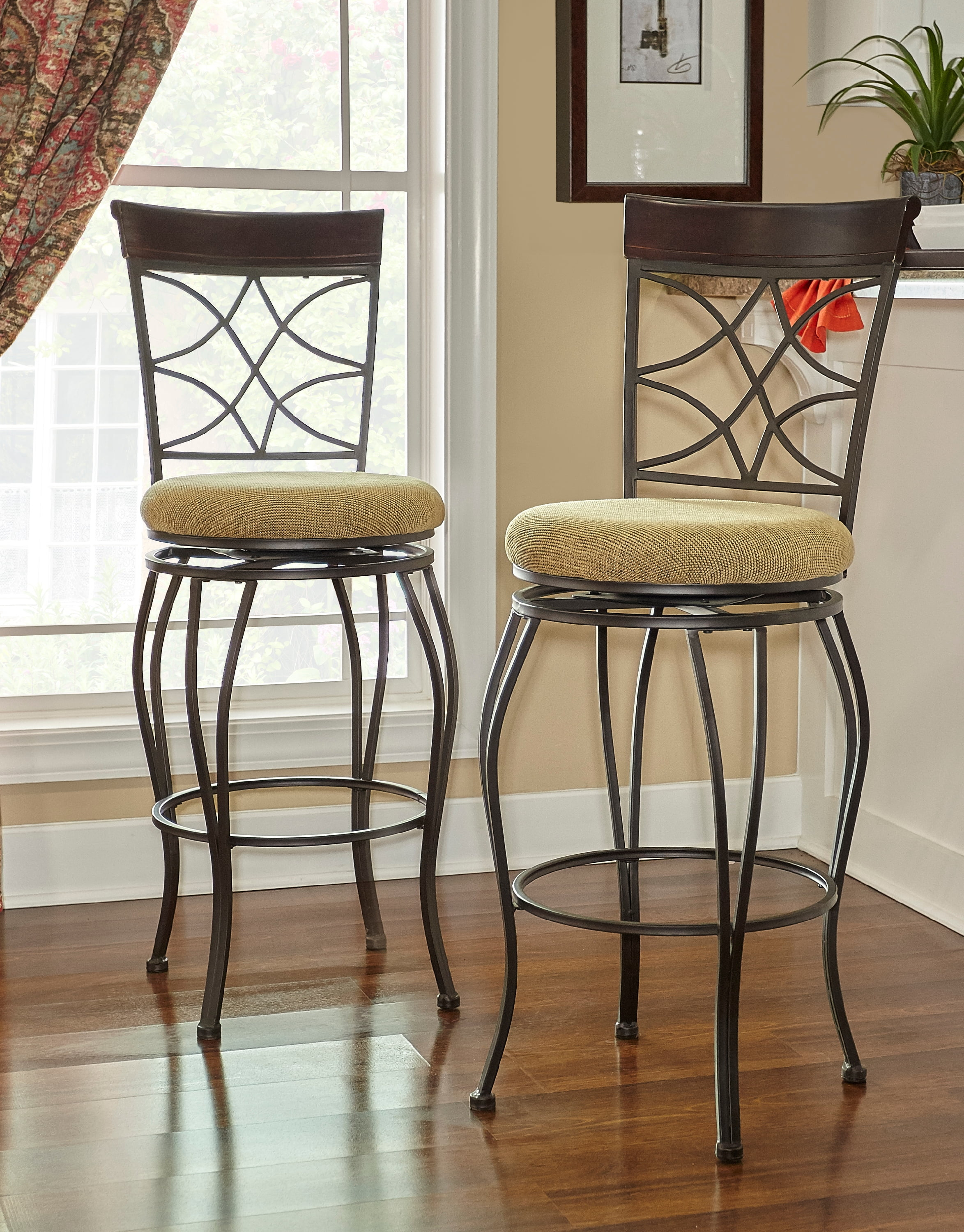Linon Curves Counter Bar Stool, Metallic Brown, 24 inches Seat Height