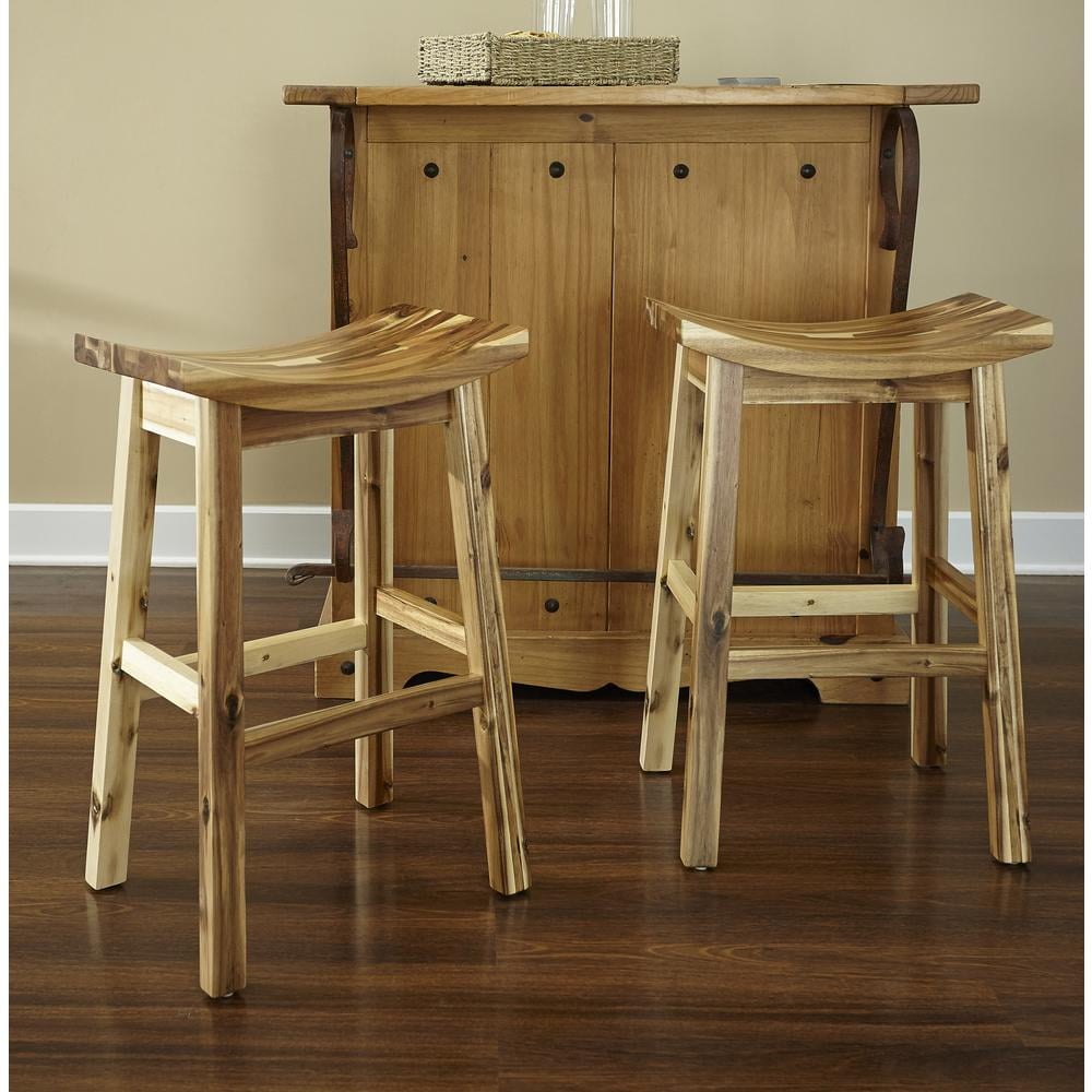 Linon Dale 30" Acacia Wood Saddle Seat Bar Stool in Rustic Light Natural Brown