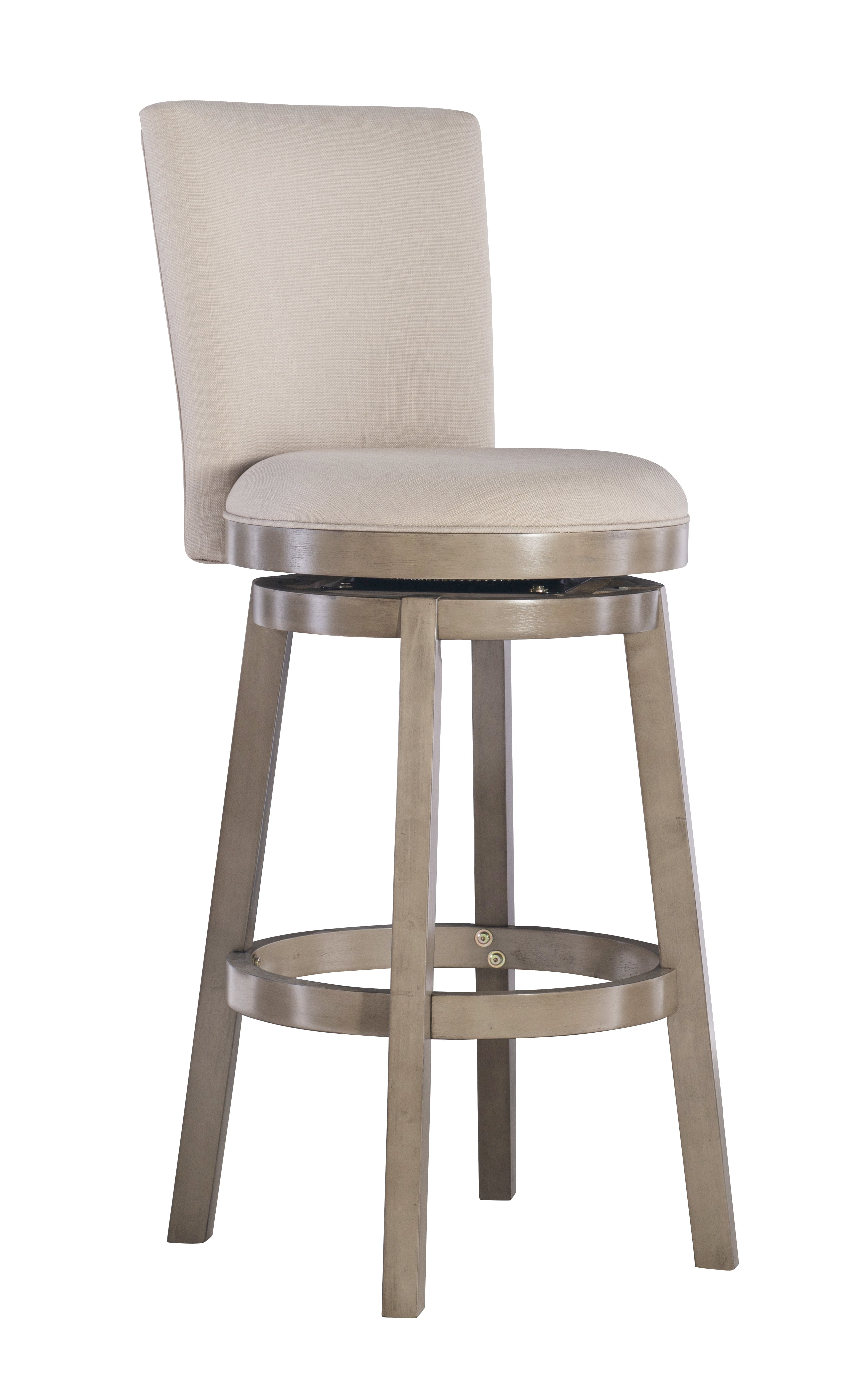 Linon Davis Bar Stool Wood Legs Upholstered Back and Swivel Seat in Rustic Taupe