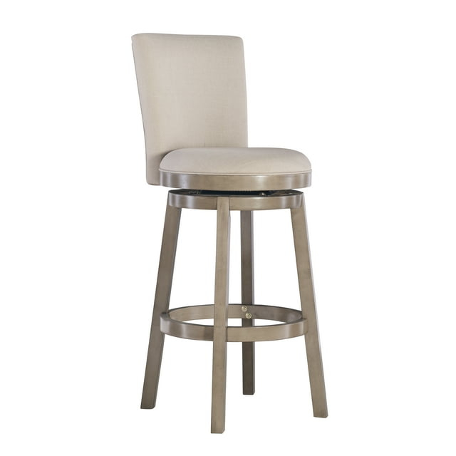 Linon Davis Round 32" Mid Back Swivel Bar Stool, Rustic Taupe/Beige