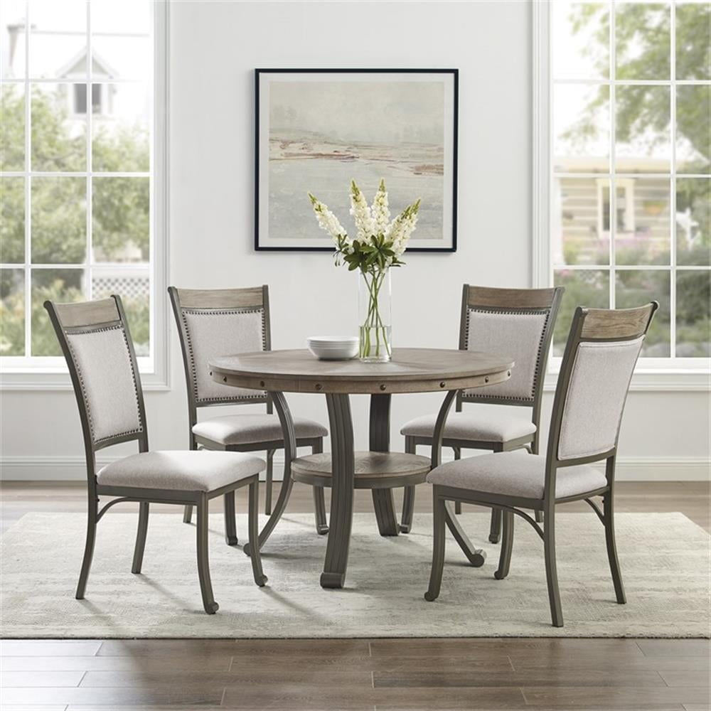 Linon Franklin Wood 45" Round Dining Table Steel Frame in Pewter