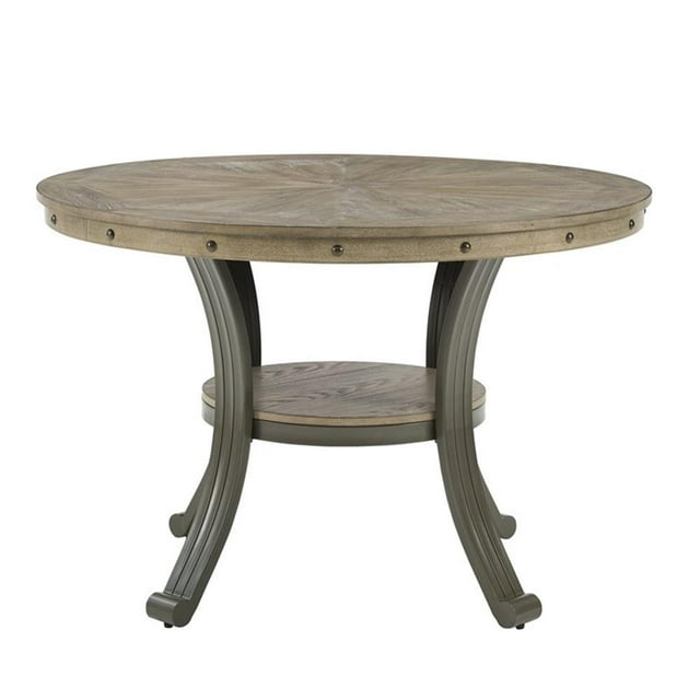 Linon Franklin Wood 45" Round Dining Table Steel Frame in Pewter