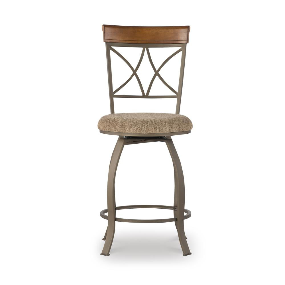 Linon Hamilton Metal Swivel Counter Stool Padded Beige Seat in Matte Pewter