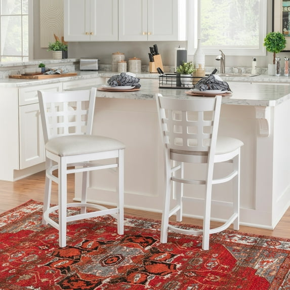 Linon Home Decor Levan White Farmhouse Counter Stool (Set of 2)