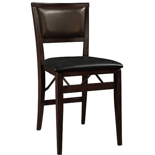 Linon Triena Set of 2 Folding Chairs Brown Faux Leather Back/Seat in Merlot Wood
