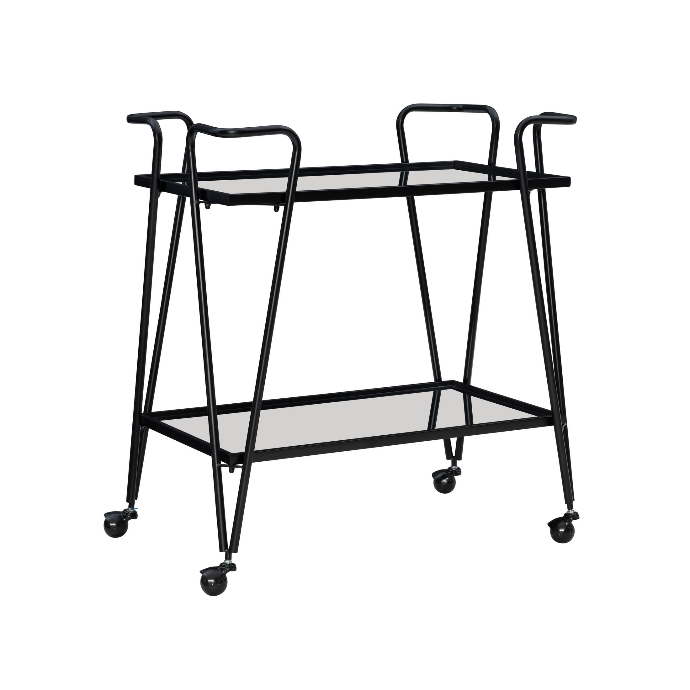 Linon Lawsonia 2-Tier Mid-Century Mobile Bar Cart with Mirrored Top, 32.5" Tall, 27 lb, Black