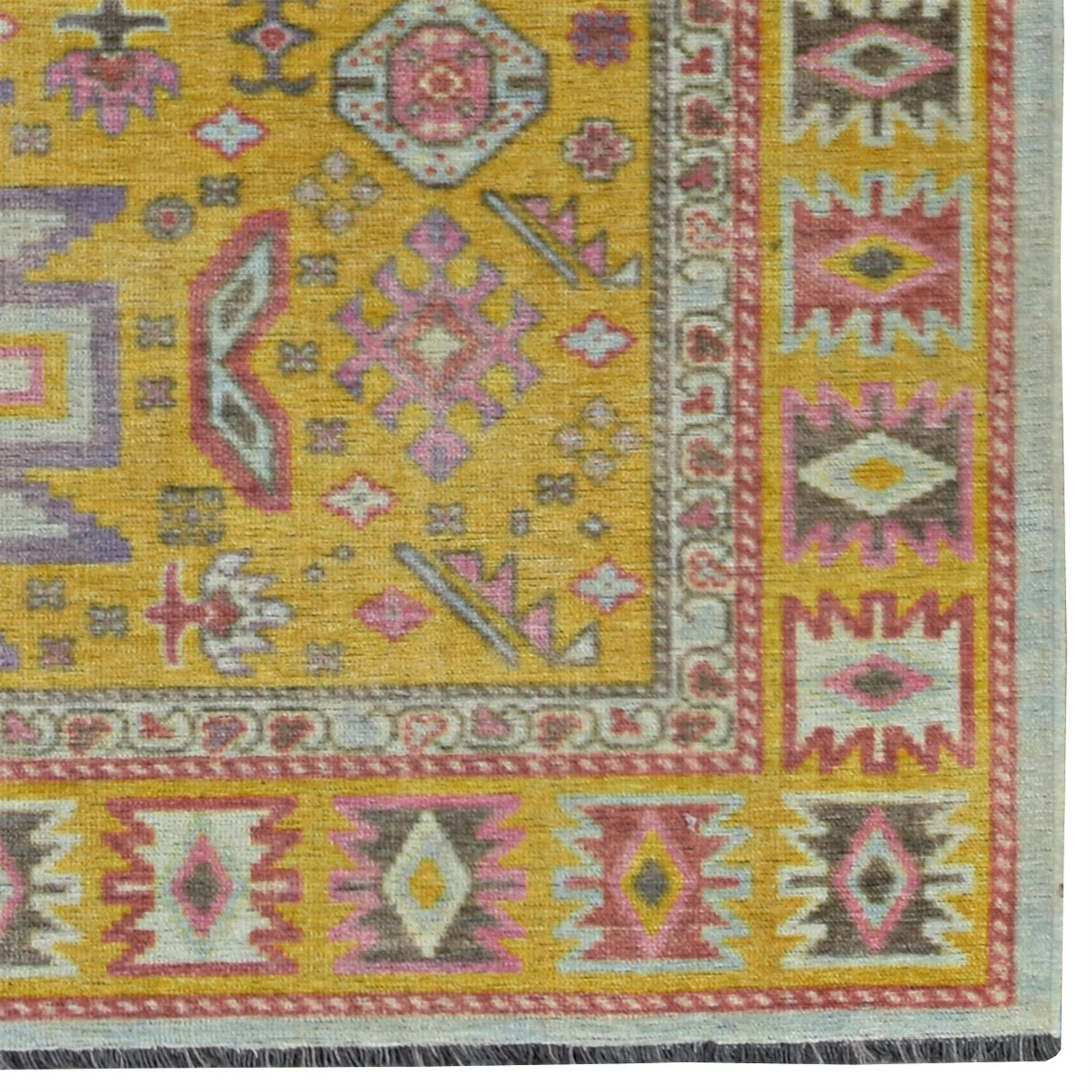 Linon Logan Sivas Polyester 2' X 10' Runner Rug in Yellow and Ivory