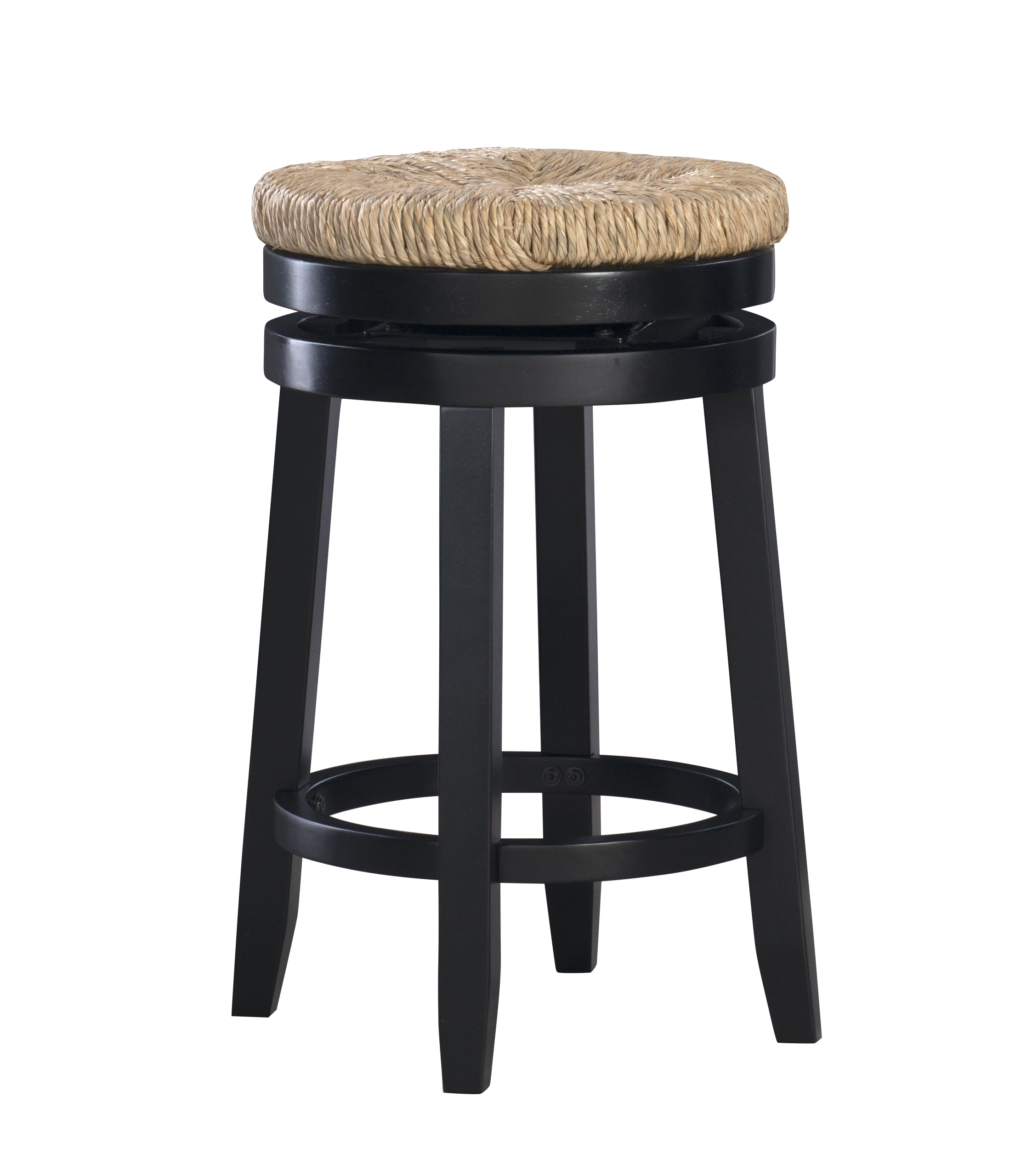 Linon Maya 25.5" Rubberwood Counter Stool Natural Seagrass Swivel Seat in Black