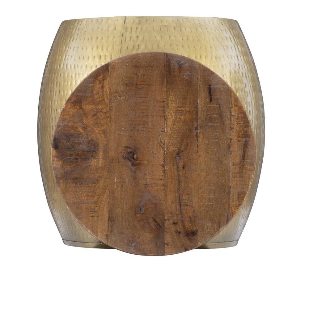 Linon Reid Metal and Wood Drum Side Table with Storage in Gold