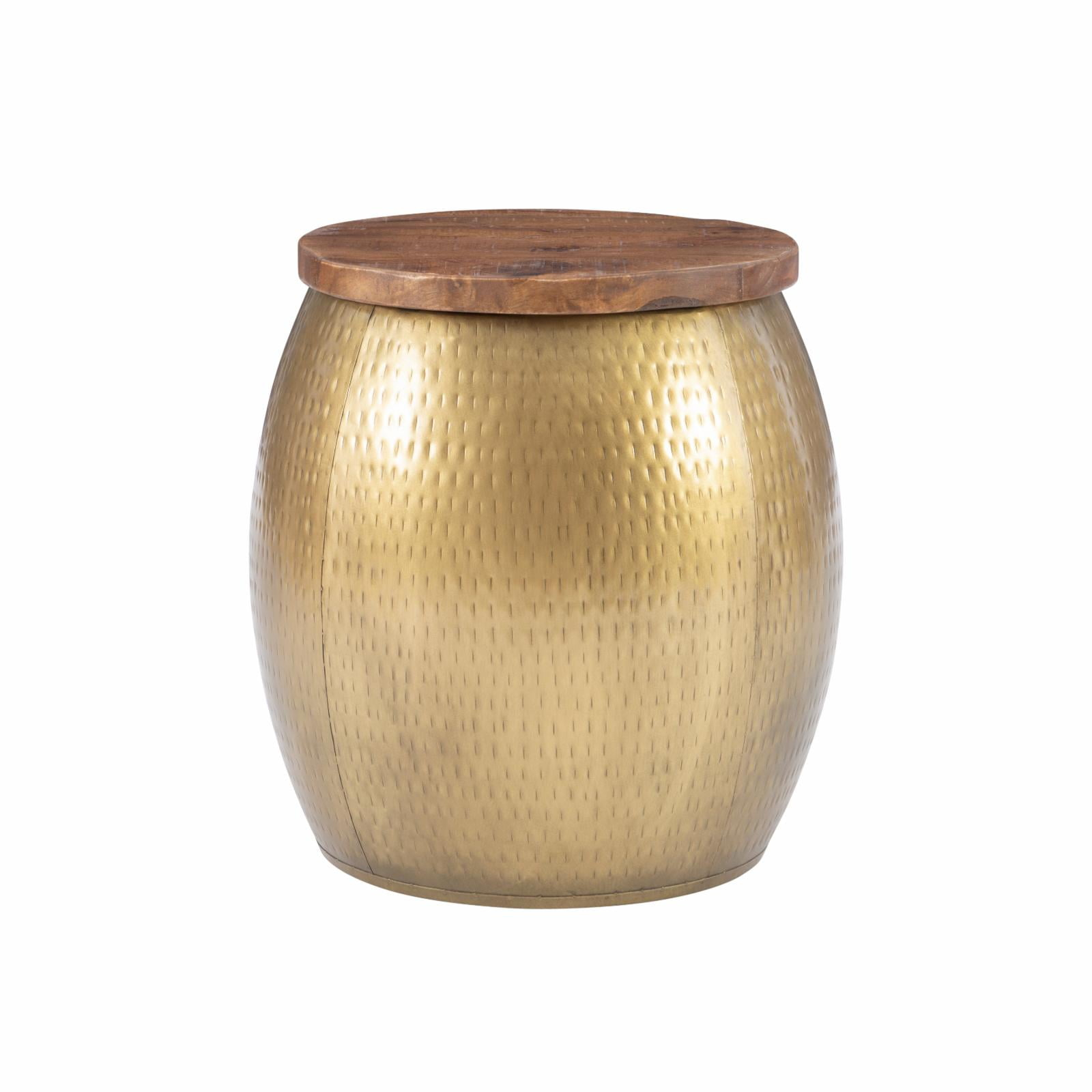 Linon Reid Metal and Wood Drum Side Table with Storage in Gold