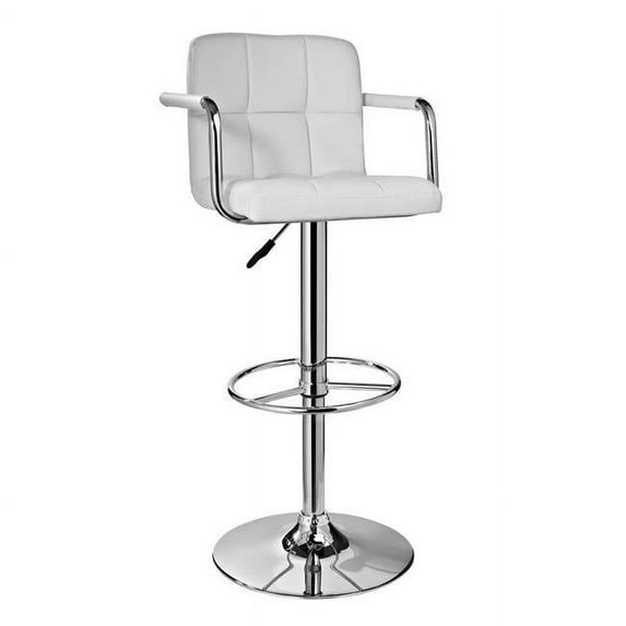 Linon Boyd 24" Low Back Indoor Quilted Metal Counter Stool with Adjustable Height and Swivel, Chrome/White Faux Leather
