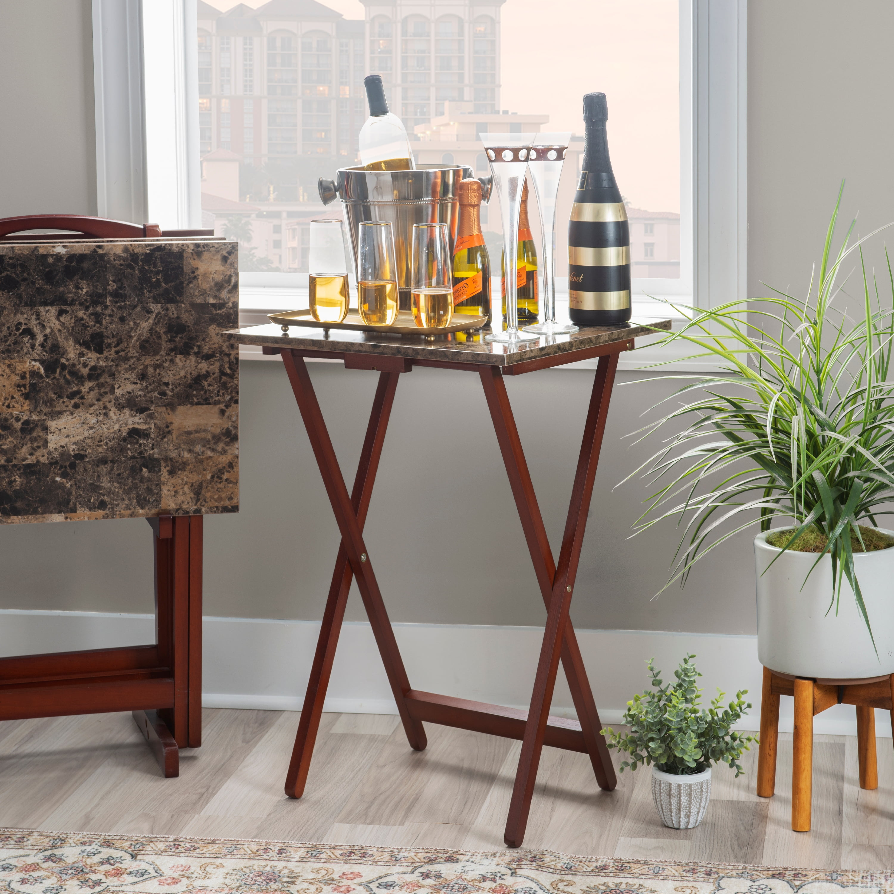 LeCeleBee Home Decor Tray Table Set, Faux Marble, Brown