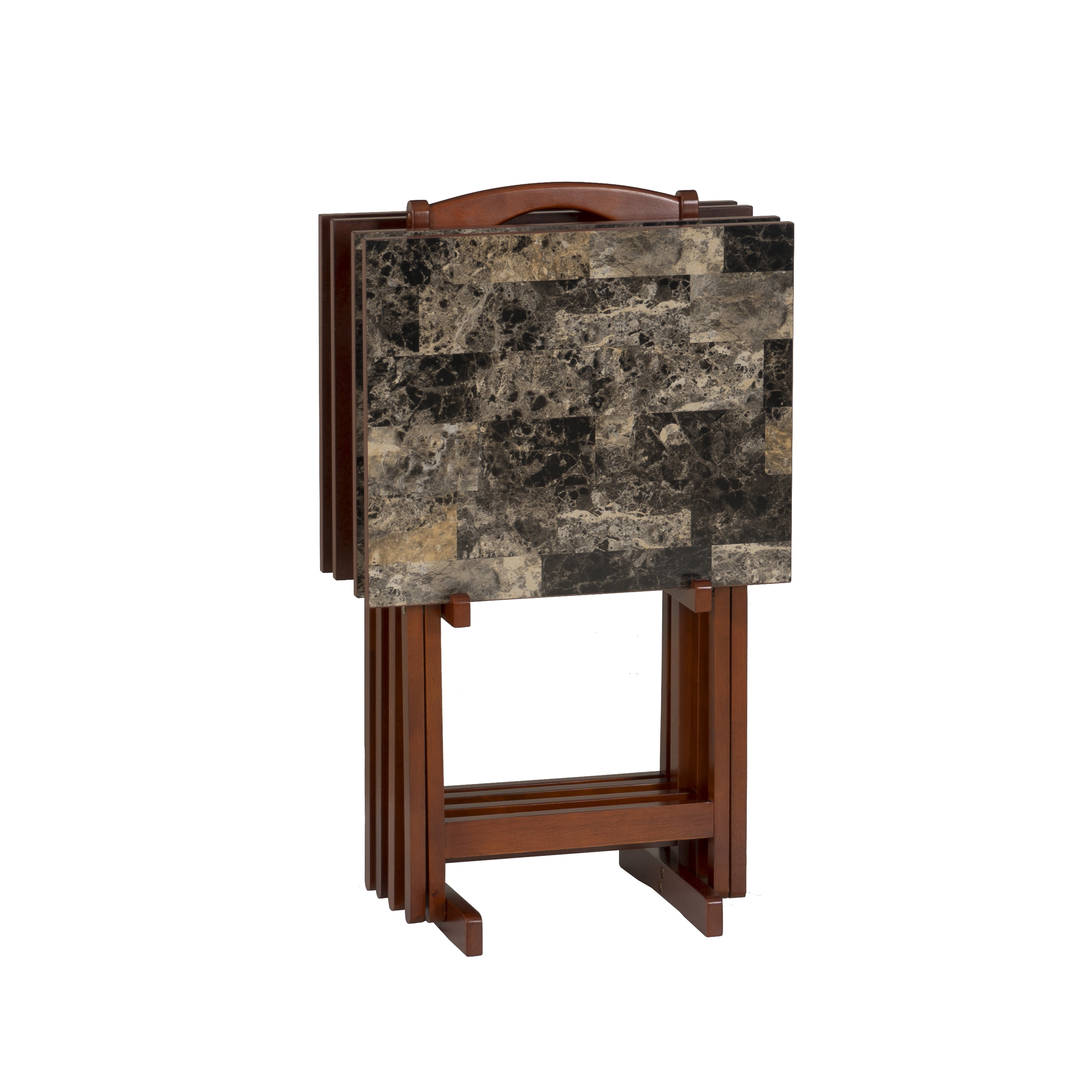 LeCeleBee Home Decor Tray Table Set, Faux Marble, Brown