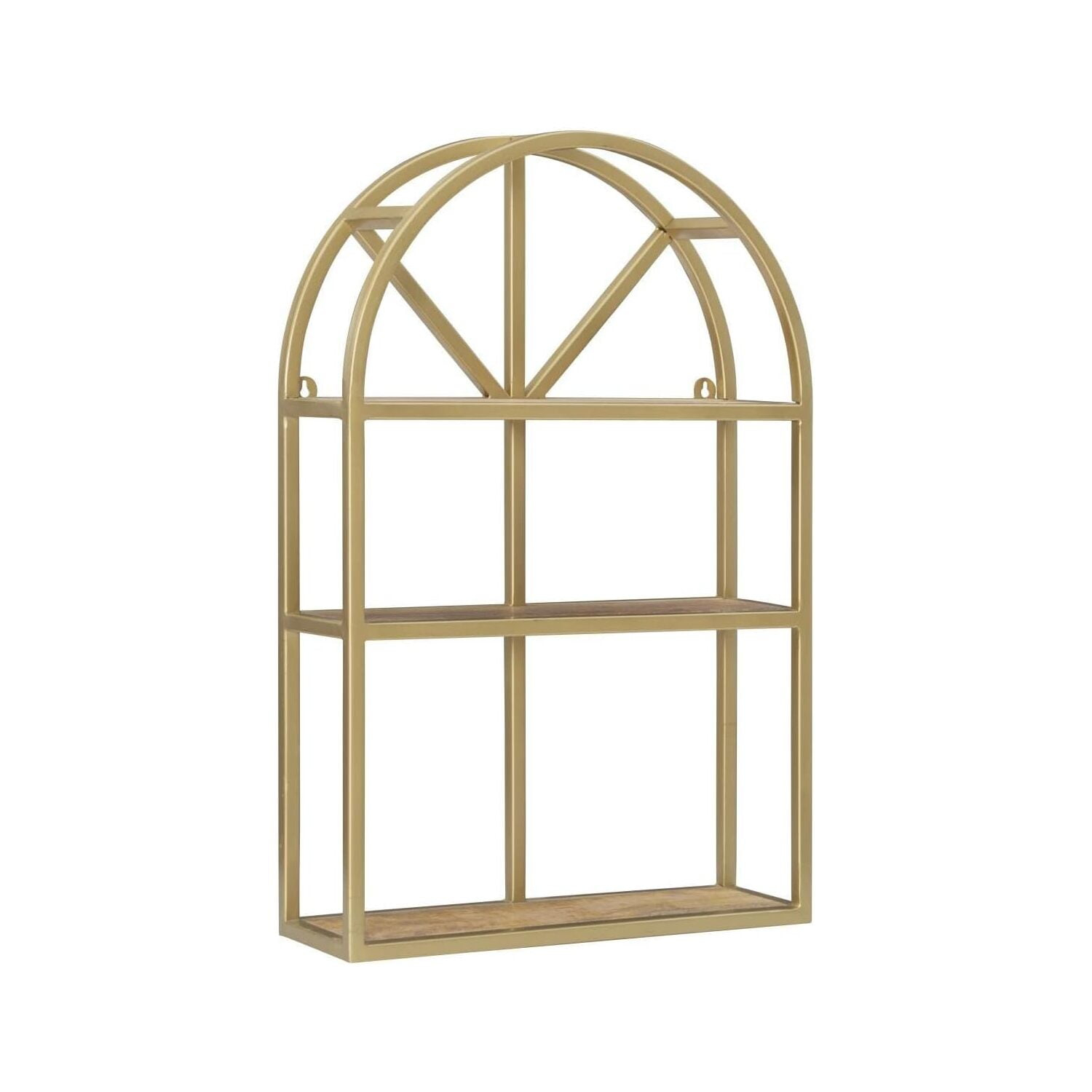 Metal and Wood Wall Shelves in Gold and Natural