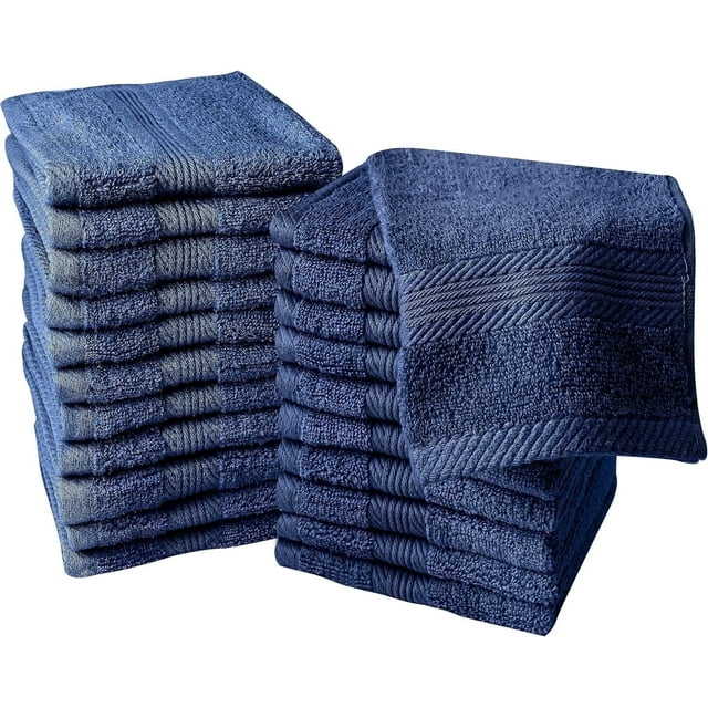 Linteum Textile 100% Cotton Premium Washcloths, 13x13 Inches [Pack of 12] Navy Blue