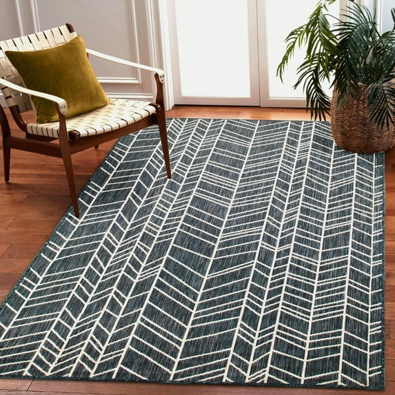 Liora Manne  Carmel Chevron Indoor/Outdoor Rug Navy 3'3" x 4'11" 3' x 5' Navy Rectangle