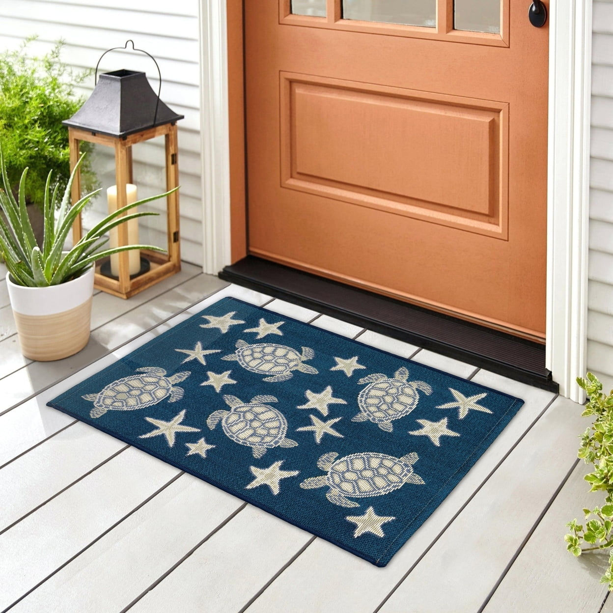 Liora Manne  Esencia Turtle And Stars Indoor/Outdoor Mat 2' x 2'10" - Navy