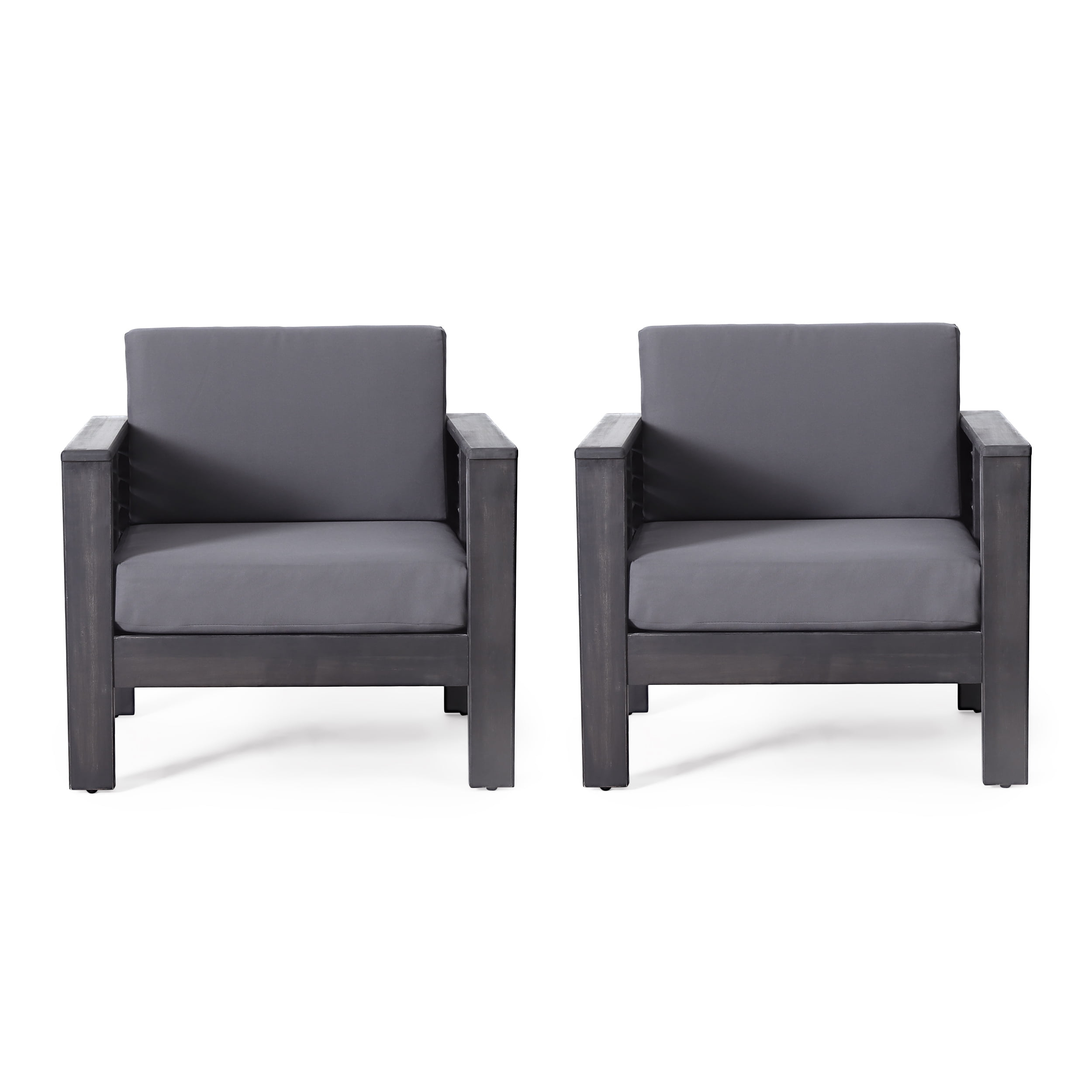 Lithonia Acacia Wood Outdoor Club Chairs with Cushions, Set of 2, Dark Gray