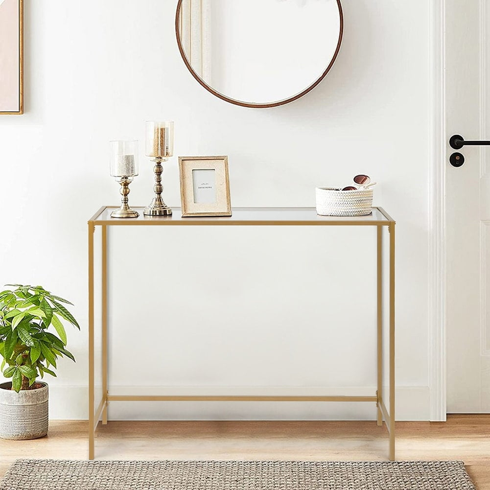 Hassch 39.4" Console Sofa Table Modern Entryway Tempered Glass Table with Gold Metal Frame for Living Room, Hallway
