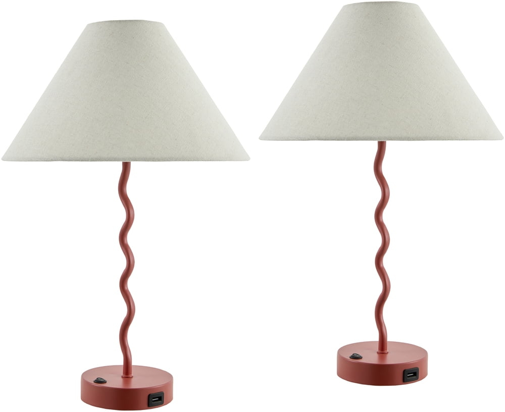 Livabliss Begonia Cottage Accent Table Lamp, 20-inch, Red with White Shade (Set of 2)