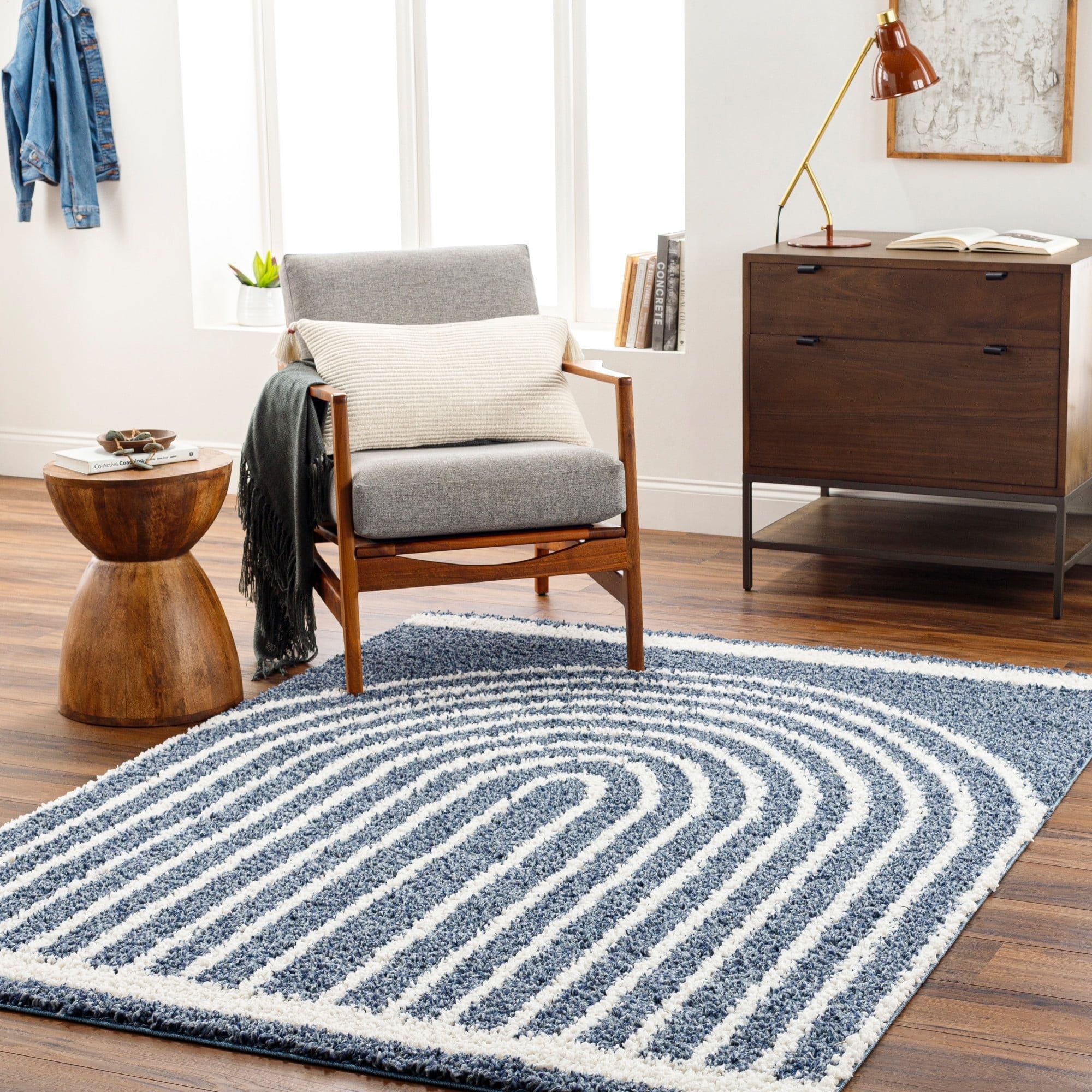 Livabliss Area Rugs for Living Room, 8x10 Birmingham Global Blue Rug, Bedroom Dining Room Home Decor Stain Resistant Carpet (7'10" x 10')