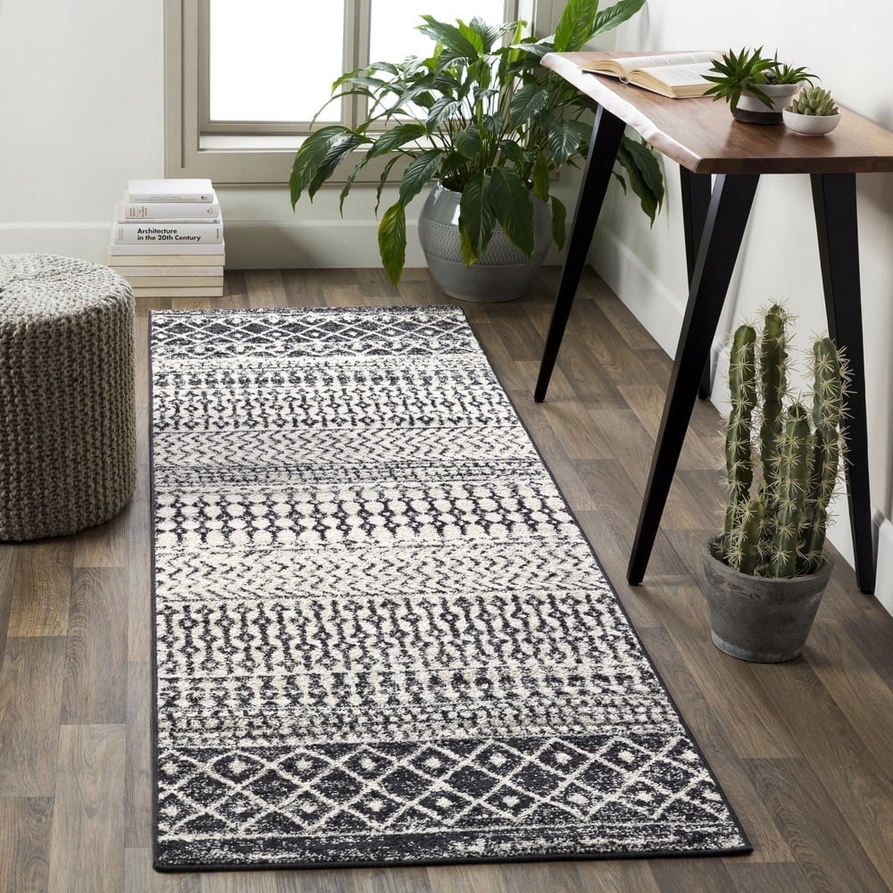 Livabliss Area Rugs for Living Room, 3x8 Elaziz Global Black Runner Rug, Bedroom Dining Room Home Decor Stain Resistant Carpet (2'7" x 7'7" Runner)